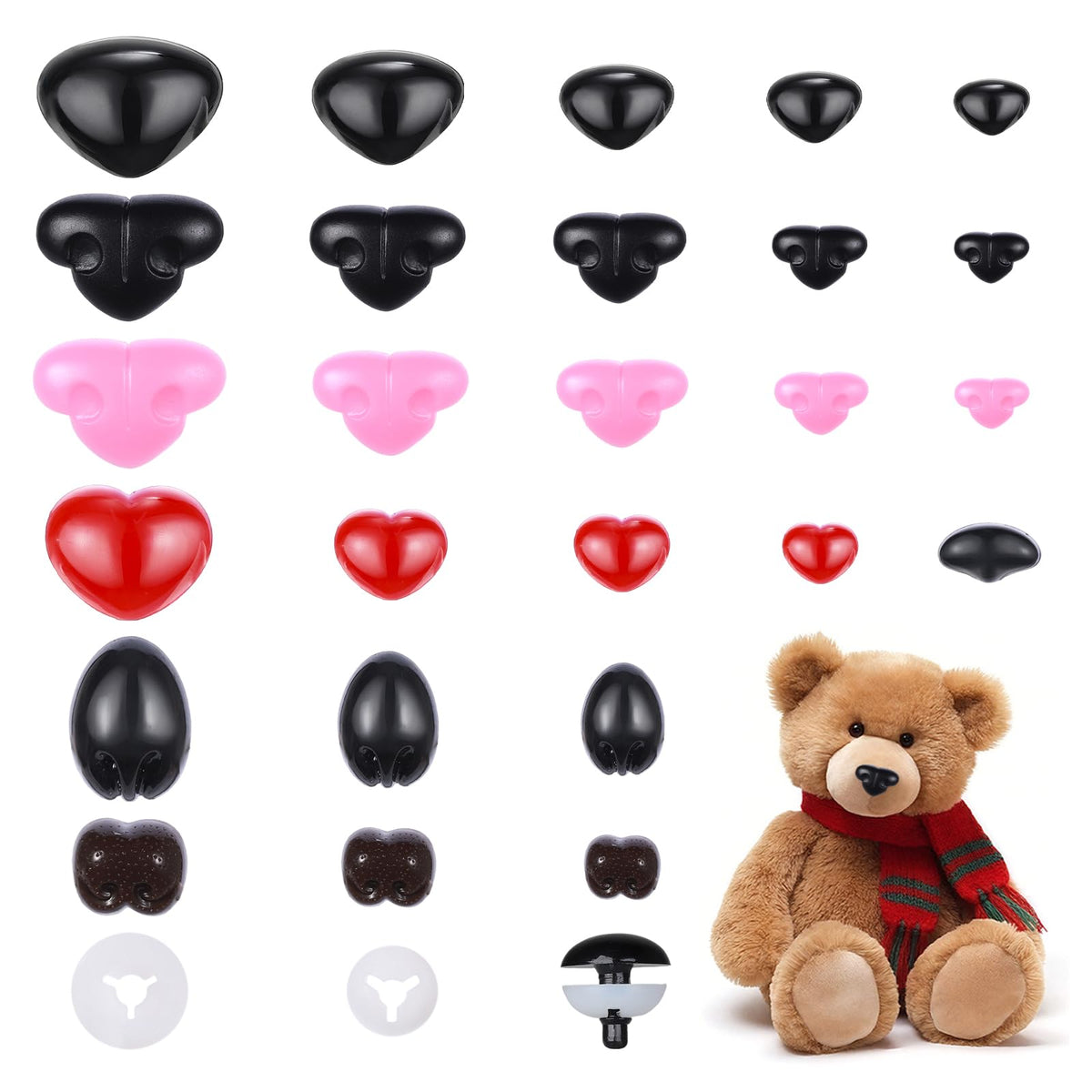 MUCUNNIA 108pcs Safety Noses for Amigurumi - 7 Styles, 12-30mm with Washers