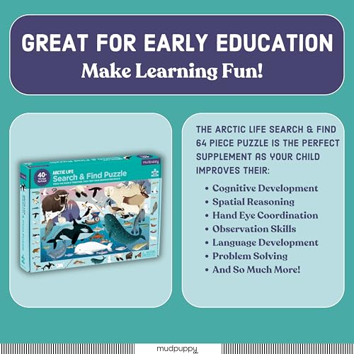 Mudpuppy Arctic Life Search & Find Puzzle – 64 Pieces, 23 by 15.5 inches, for Kids 4-7