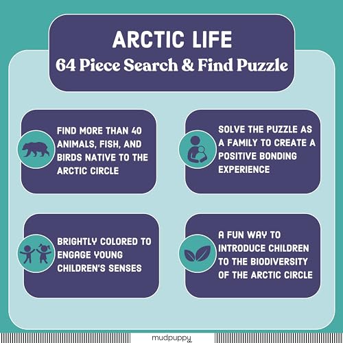 Mudpuppy Arctic Life Search & Find Puzzle – 64 Pieces, 23 by 15.5 inches, for Kids 4-7