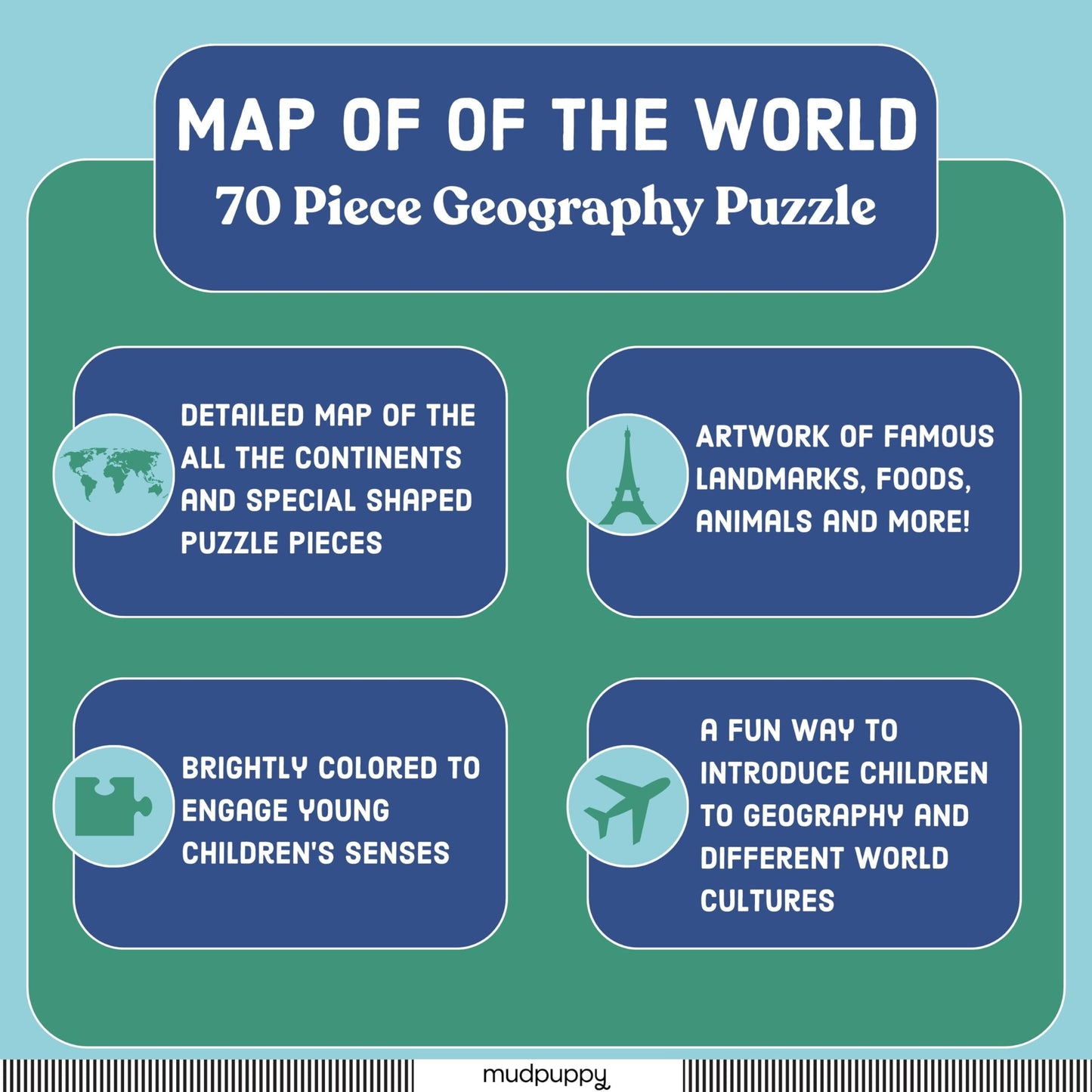 Mudpuppy Map of the World – 78-Piece Geography Puzzle with Iconic Landmarks