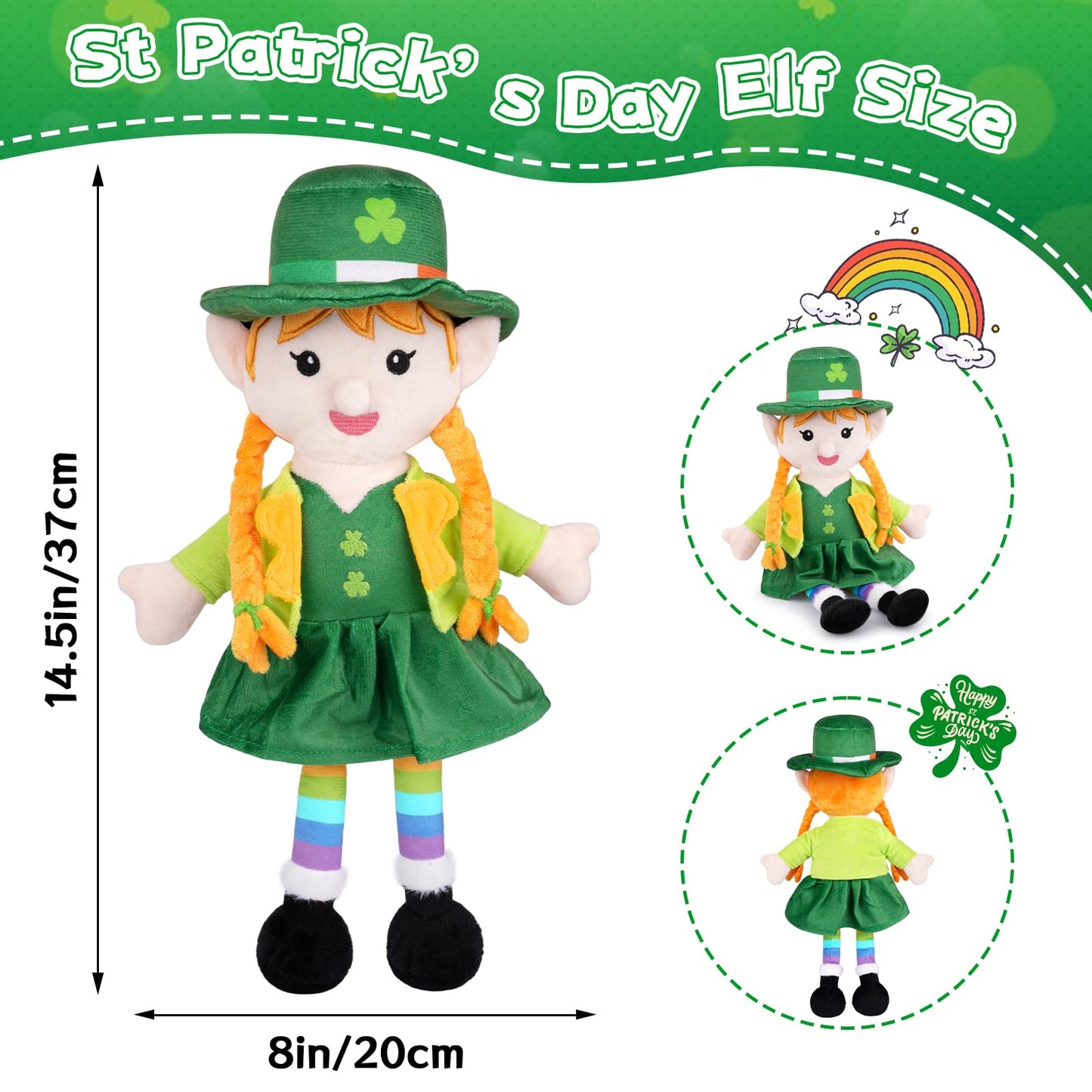 MUFEIRUO Leprechaun St. Patrick's Day Elf Plush with Hat – Soft Stuffed Animal for Home Decor & Gifts
