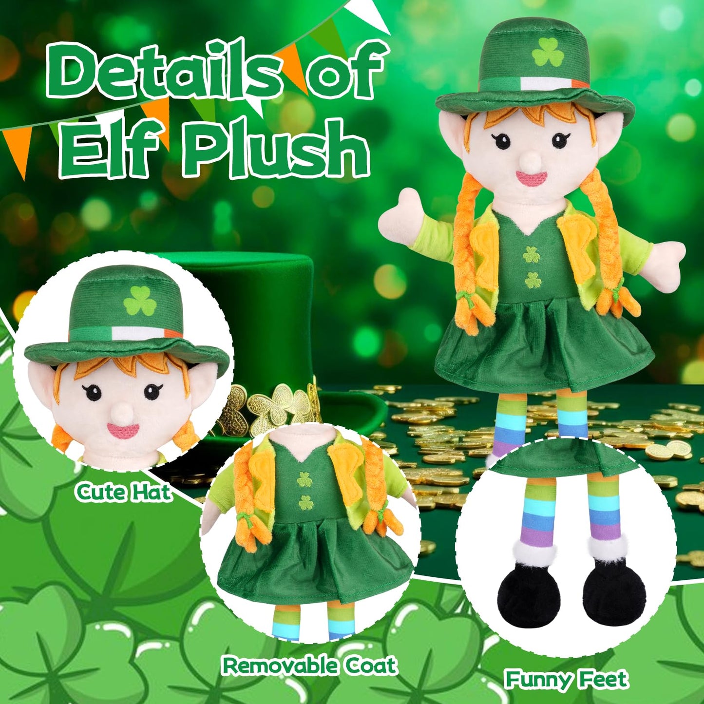MUFEIRUO Leprechaun St. Patrick's Day Elf Plush with Hat – Soft Stuffed Animal for Home Decor & Gifts