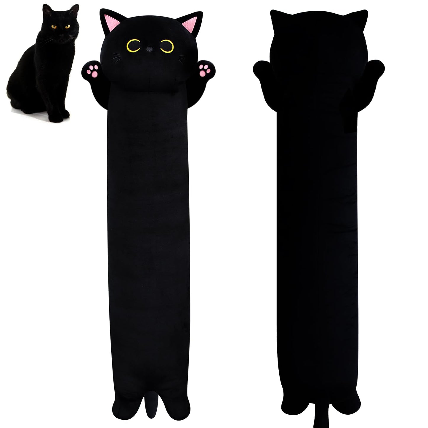 MUFEIRUO Long Black Cat Plush Pillow – 40.5-Inch Kawaii Cat Throw Pillow
