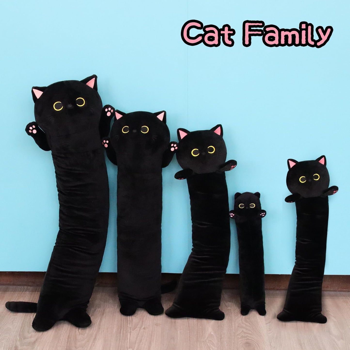 MUFEIRUO Long Black Cat Plush Pillow – 40.5-Inch Kawaii Cat Throw Pillow
