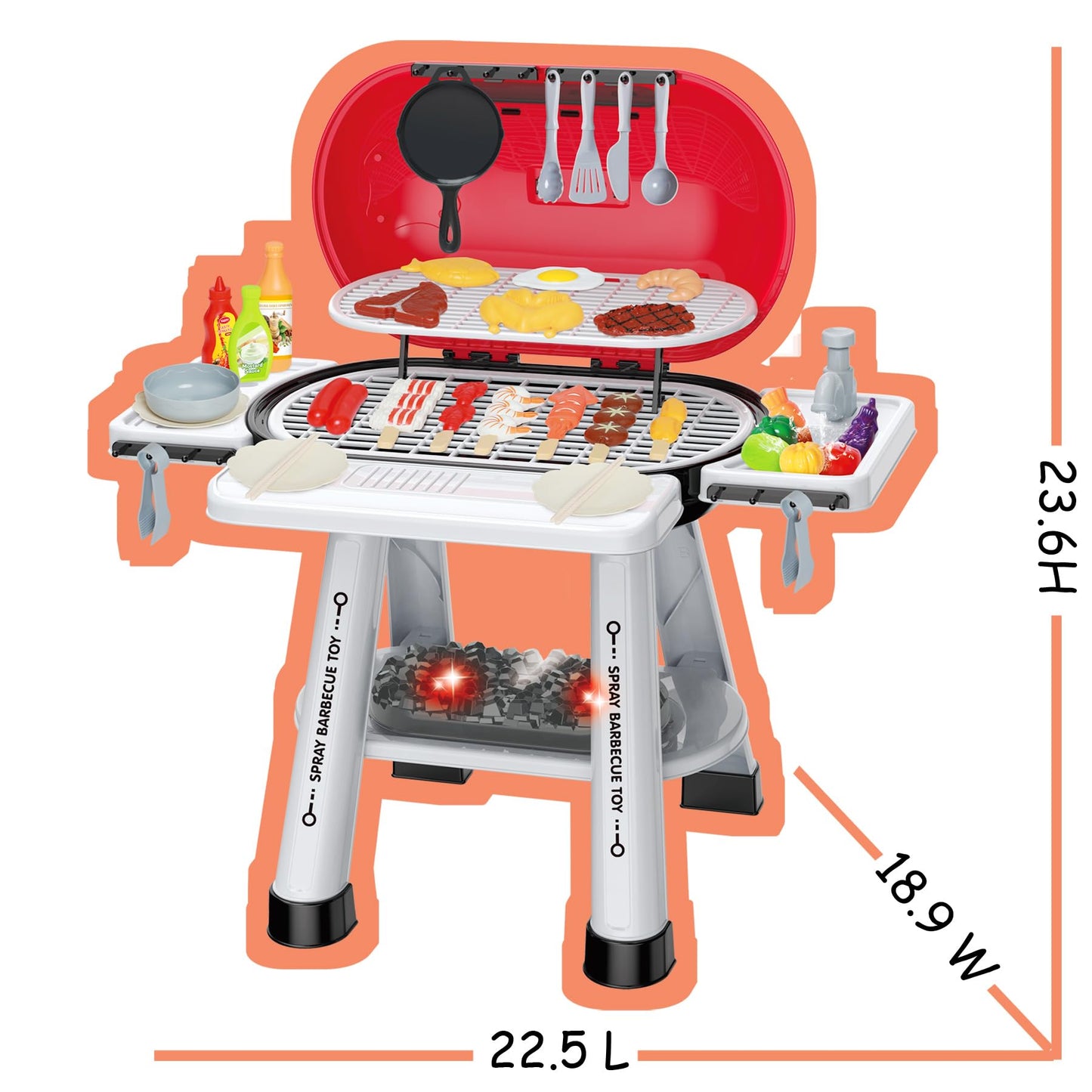 MUGEYMYD Play Kitchen Grill Set for Kids 3-8 | Indoor/Outdoor Pretend BBQ with Smoke & Lights
