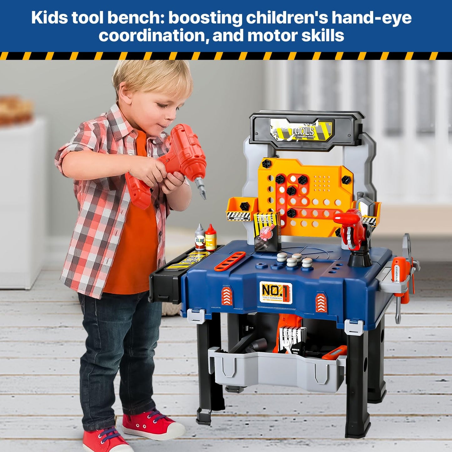 MUGEYMYD Kids Tool Bench Set with Electric Drill – Pretend Play Workshop for Ages 3-8