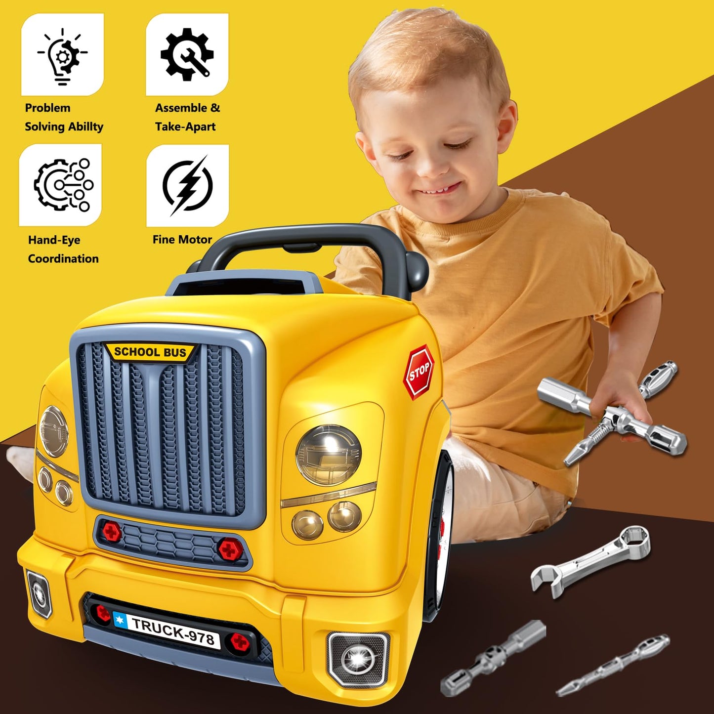 MUGEYMYD Large Truck Engine Toy for Kids 3-5 – Take-Apart Vehicle Playset with Lights & Sounds