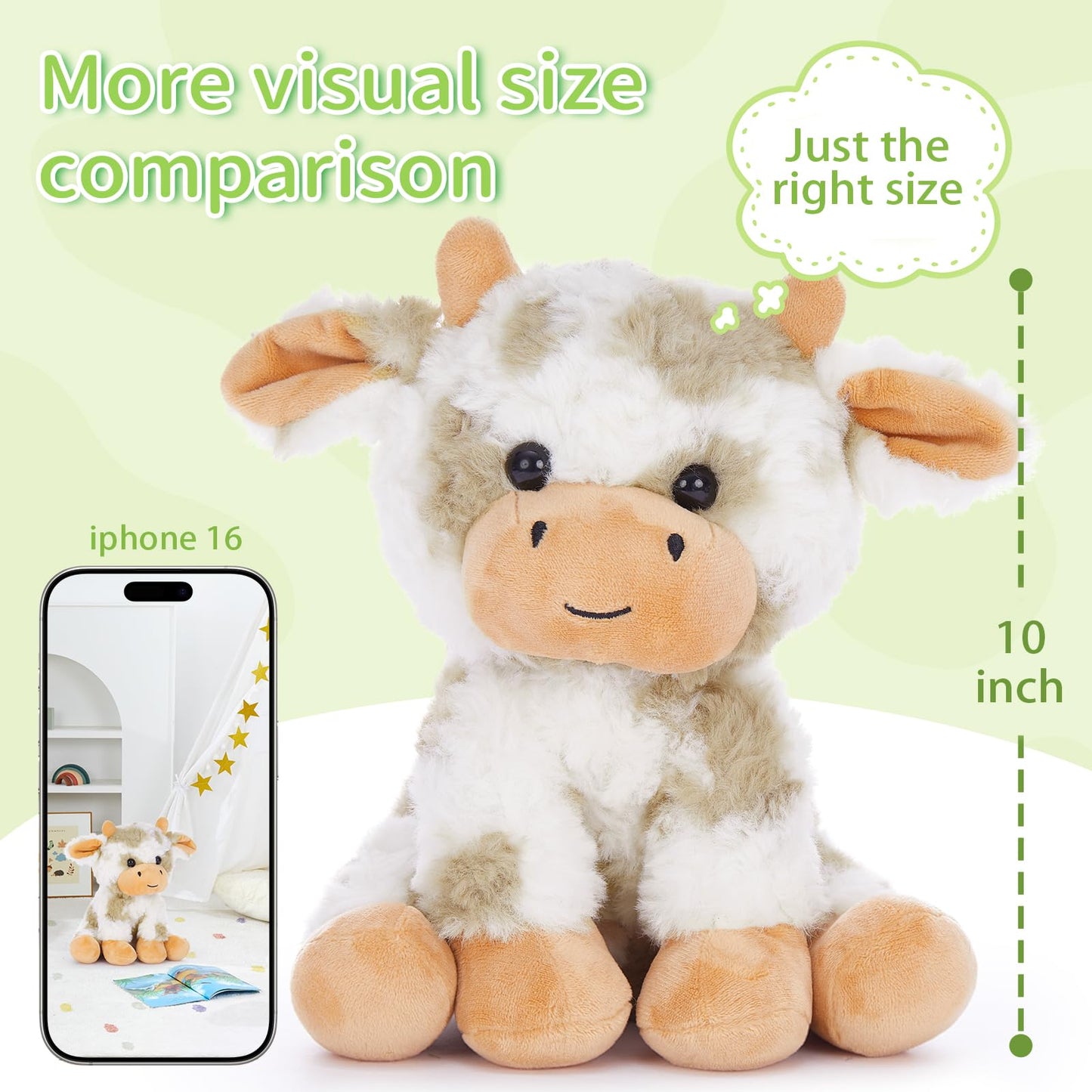 Muiteiur 10-Inch Brown Sitting Cow Plush Toy for Kids – Cute Farm Plush, Storytelling Gift