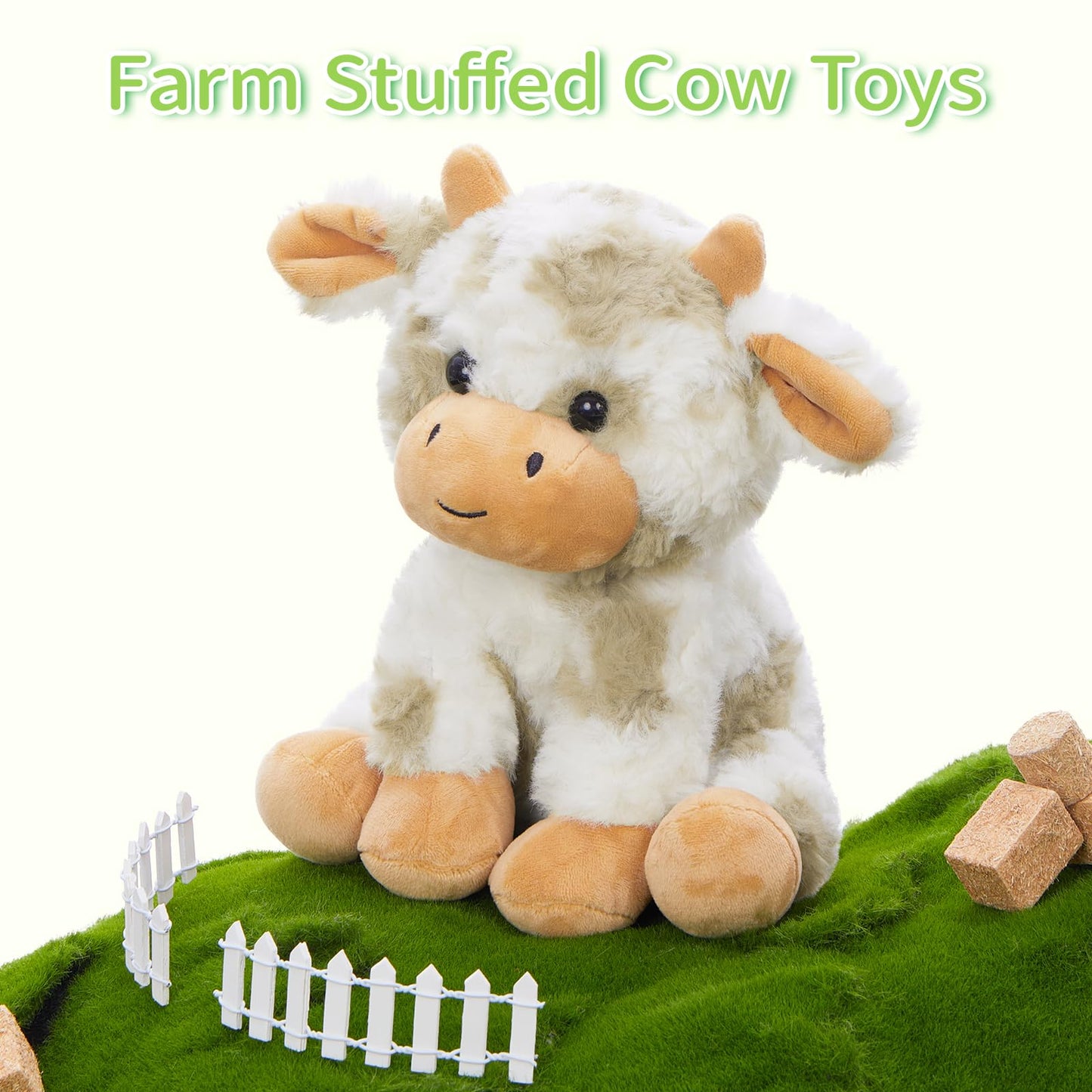 Muiteiur 10-Inch Brown Sitting Cow Plush Toy for Kids – Cute Farm Plush, Storytelling Gift