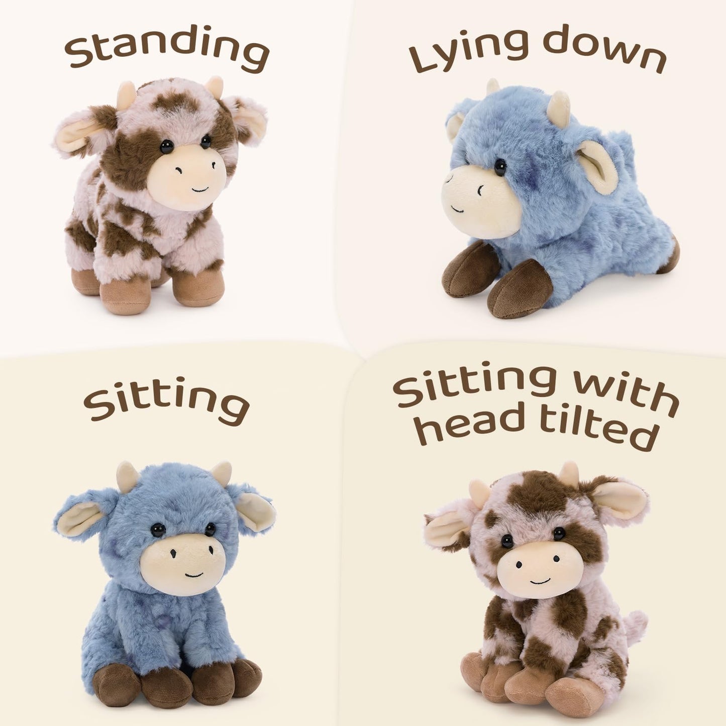 Muiteiur 4-Piece Cow Plush Toys – 10-Inch Soft Pink & Blue Farm Cow Set for Kids