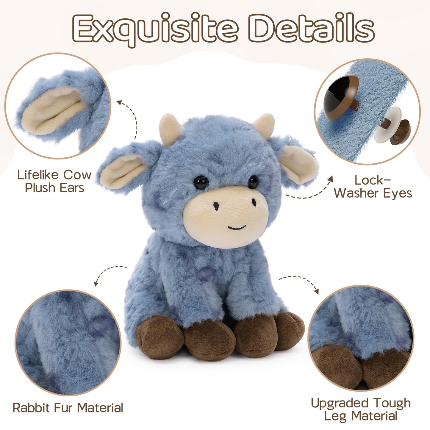 Muiteiur 4-Piece Cow Plush Toys – 10-Inch Soft Pink & Blue Farm Cow Set for Kids