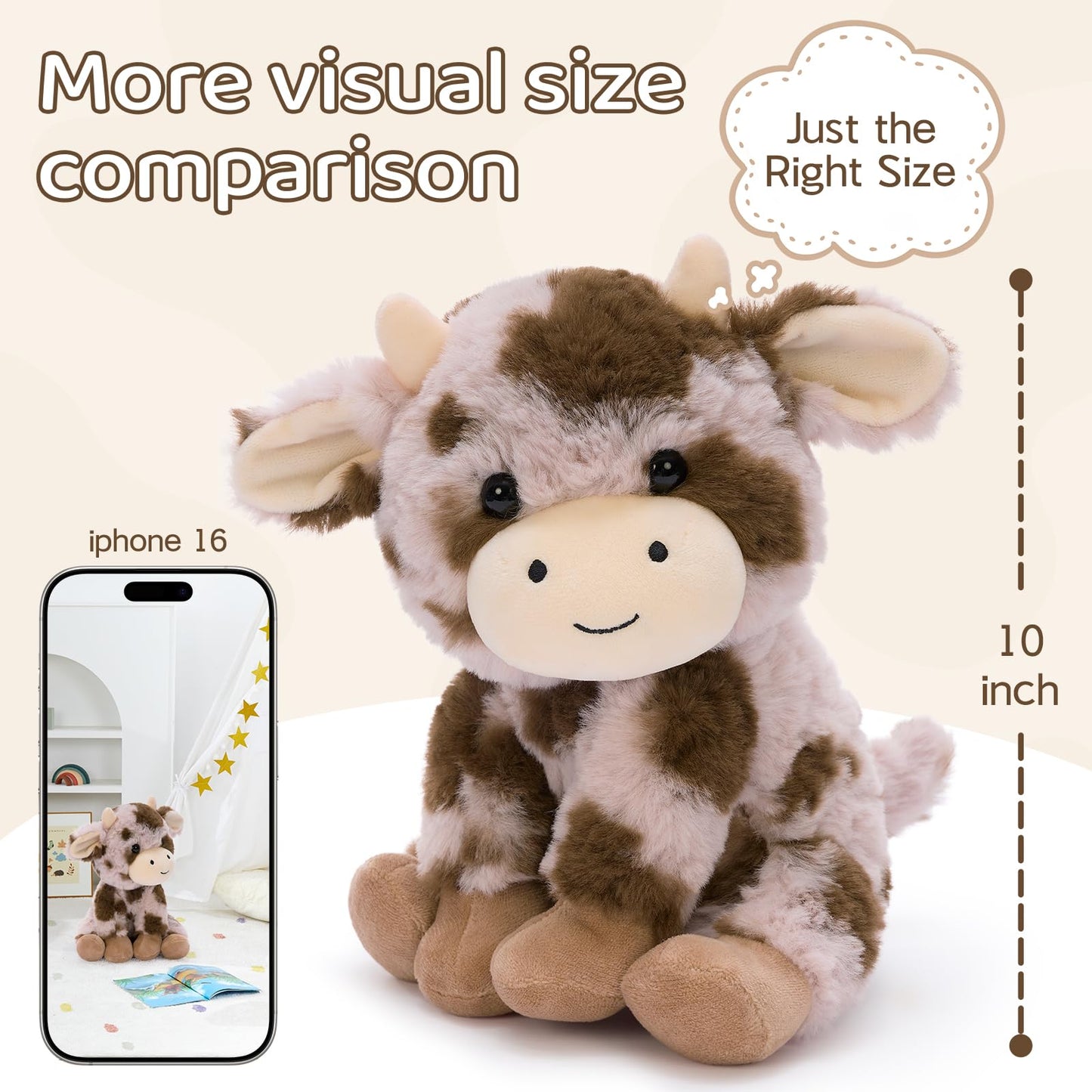 Muiteiur 4-Piece Cow Plush Toys – 10-Inch Soft Pink & Blue Farm Cow Set for Kids