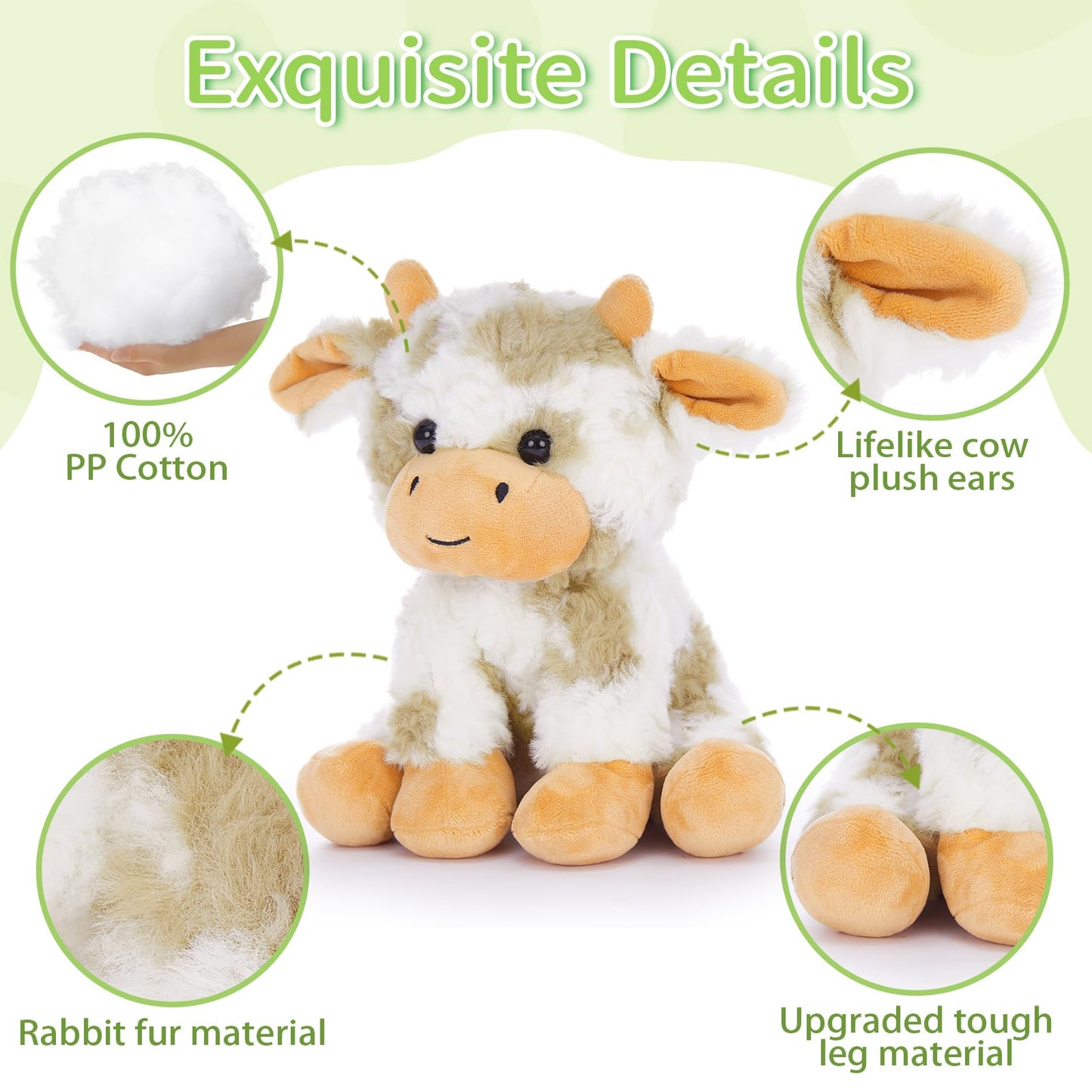 Muiteiur 10-Inch Brown Sitting Cow Plush Toy for Kids – Cute Farm Plush, Storytelling Gift