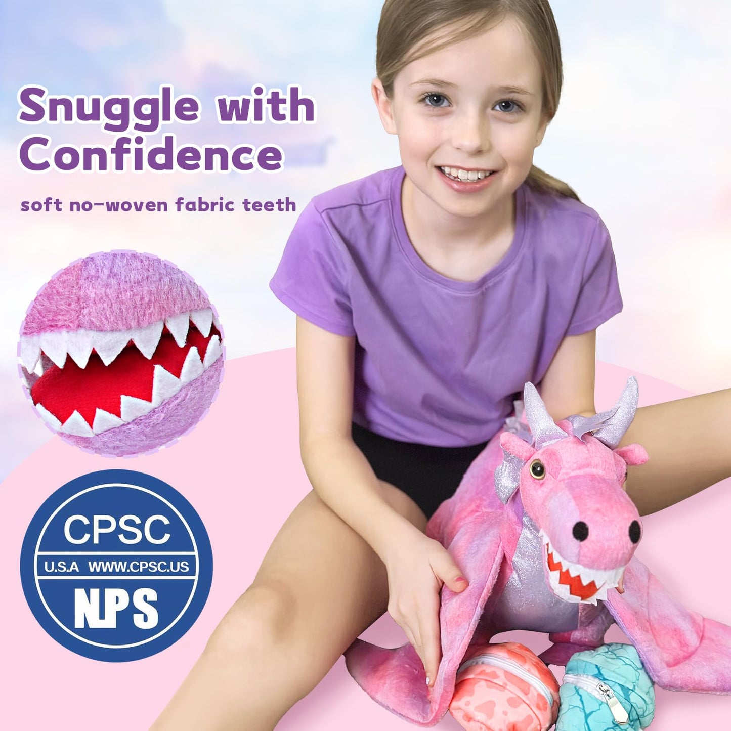Muiteiur 7 Piece Dragon Plush Set — Pink Mom Dragon with 4 Baby Dragons & 2 Eggs