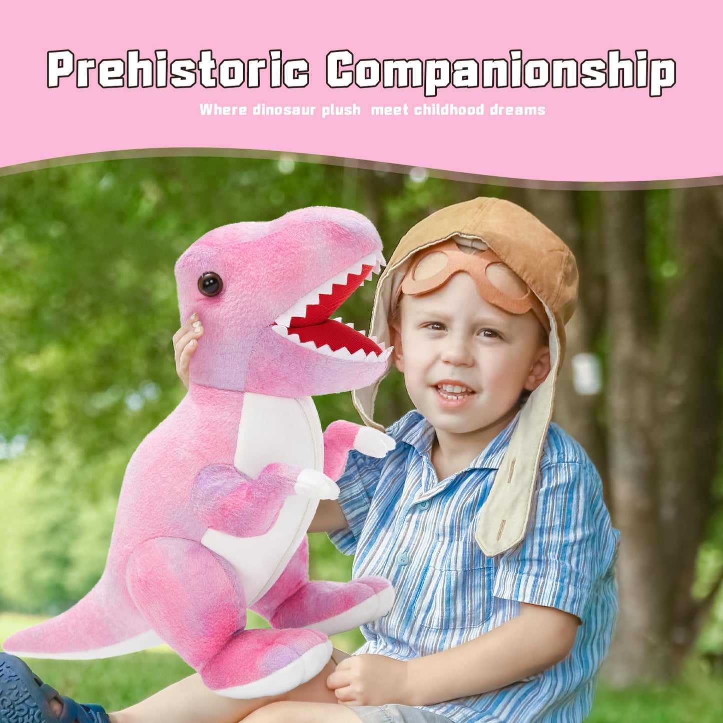 Muiteiur Pink Dinosaur Stuffed Animals – 19.6-Inch Mommy Plush with 5 Baby Dinos Zippered Belly