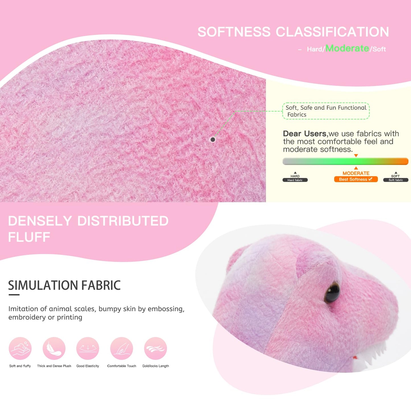 Muiteiur Pink Dinosaur Stuffed Animals – 19.6-Inch Mommy Plush with 5 Baby Dinos Zippered Belly