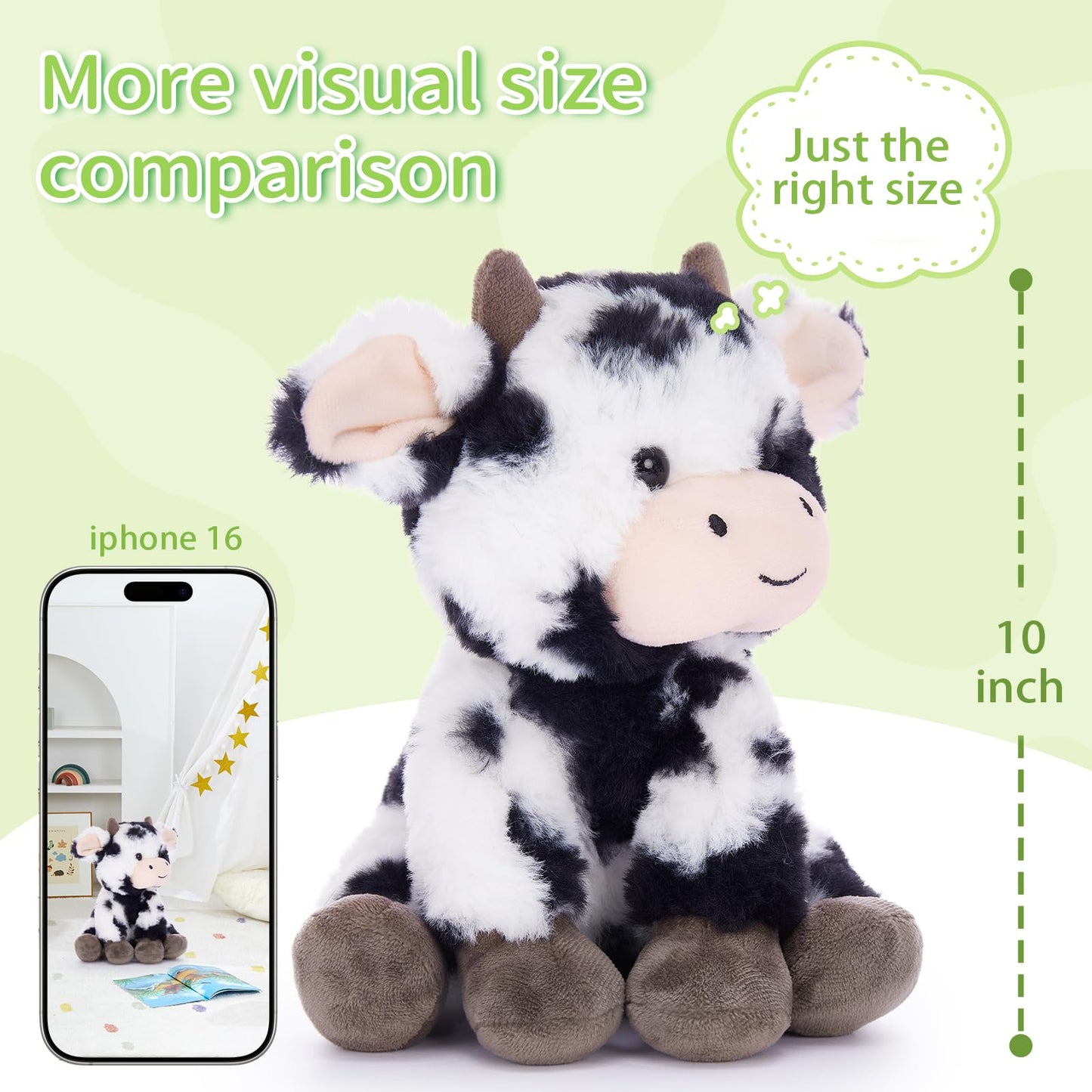 Muiteiur 10 Inch Sitting Cow Plush – Ultra-Soft Cow Stuffed Toy for Kids