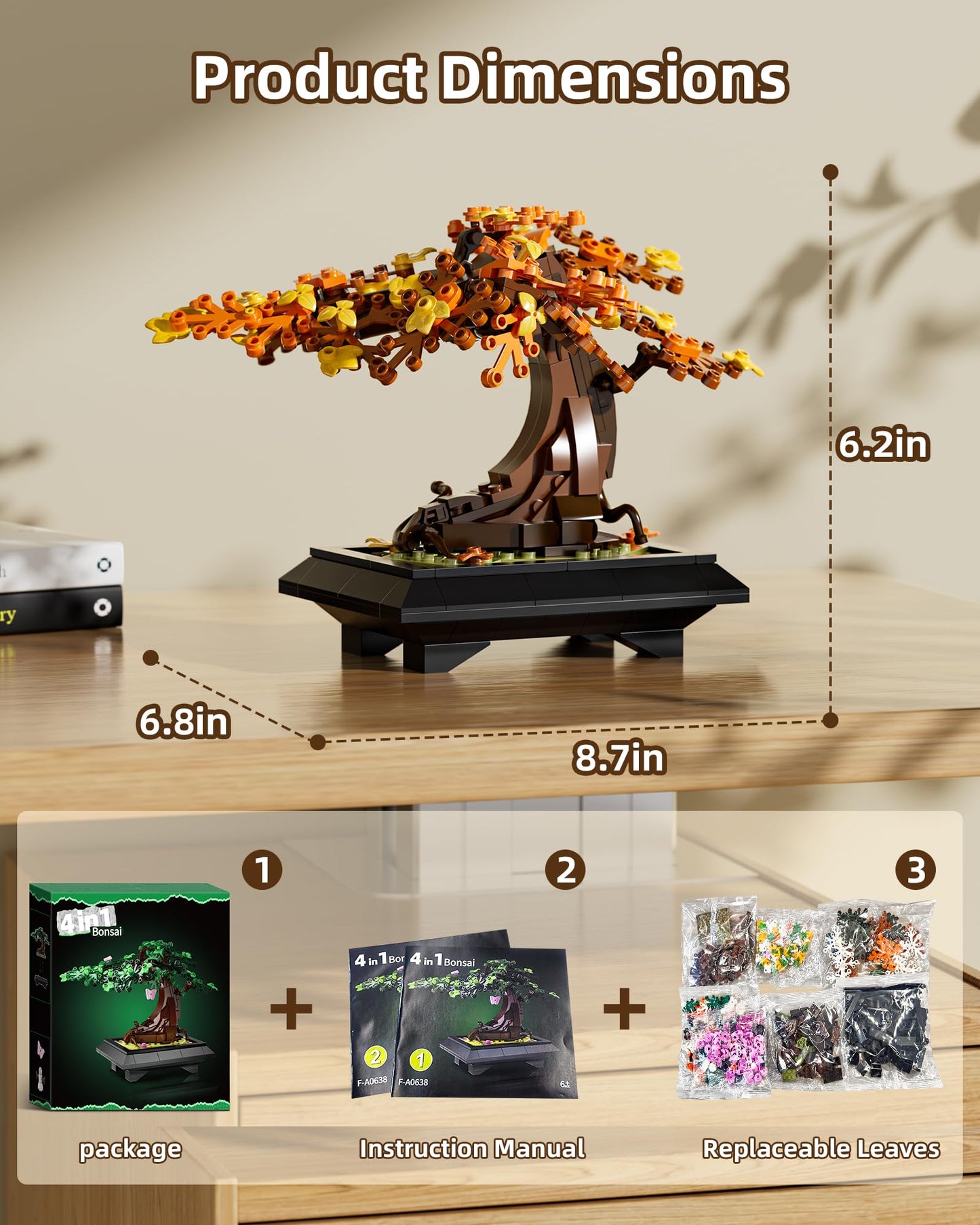 Muiurple 4 in 1 Bonsai Tree Building Set – Four Season Cherry Blossom Kit (529 pcs)