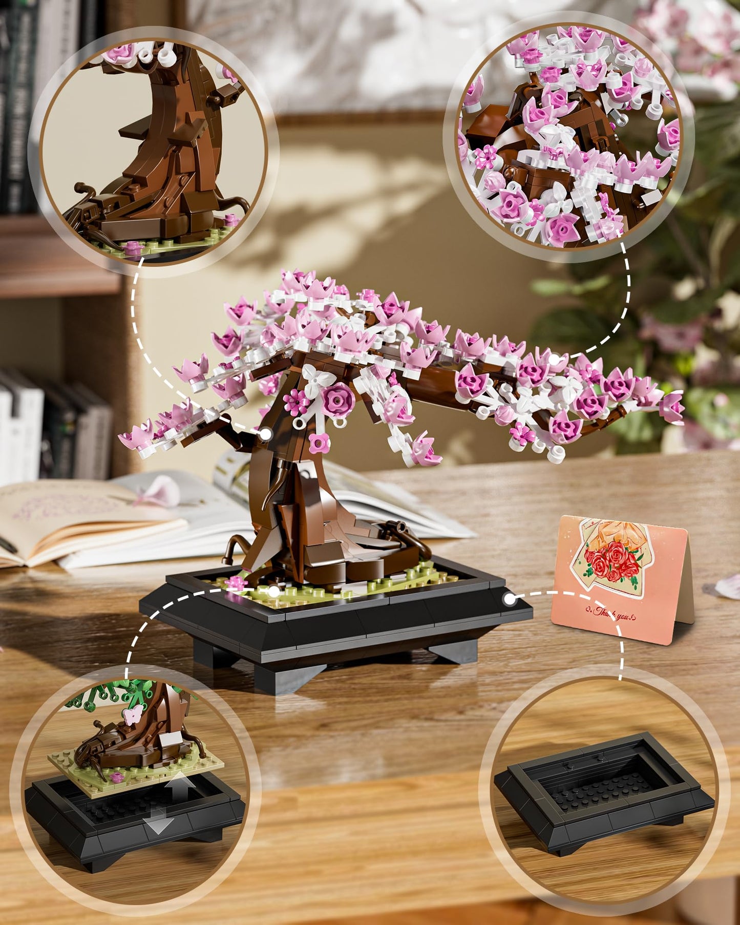 Muiurple 4 in 1 Bonsai Tree Building Set – Four Season Cherry Blossom Kit (529 pcs)