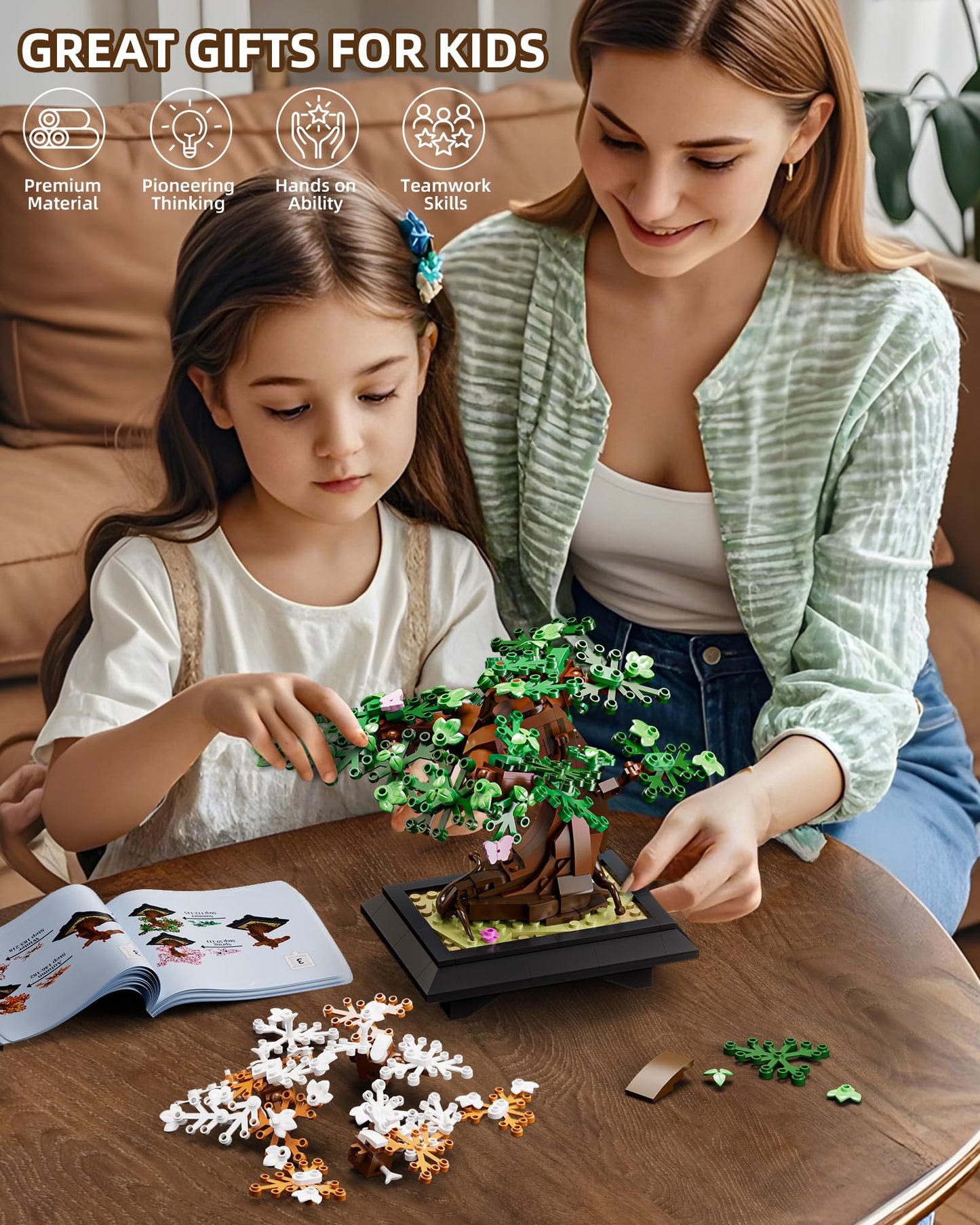 Muiurple 4 in 1 Bonsai Tree Building Set – Four Season Cherry Blossom Kit (529 pcs)