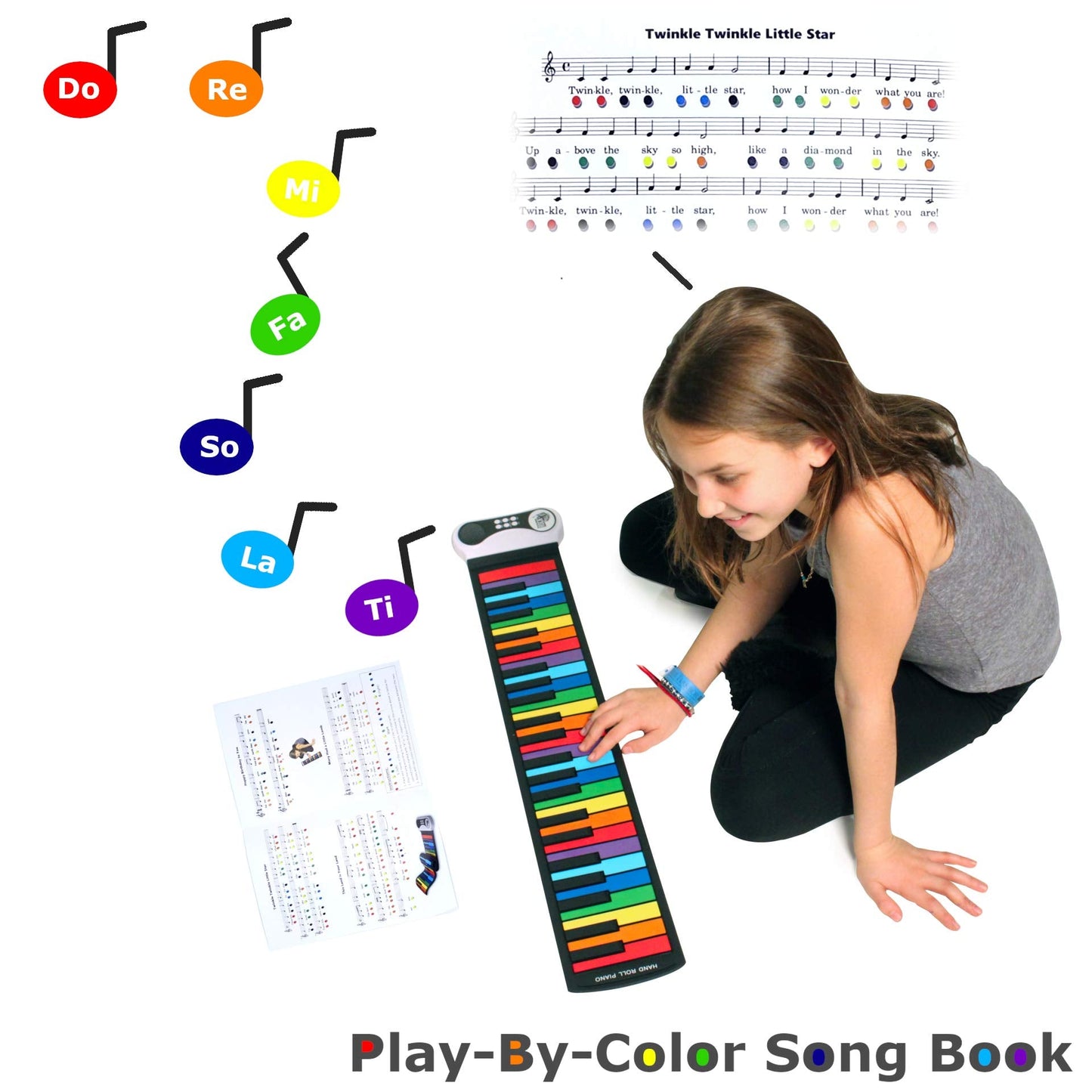 MUKIKIM Rock and Roll It – Rainbow Roll-Up Keyboard with Play-By-Color Songbook