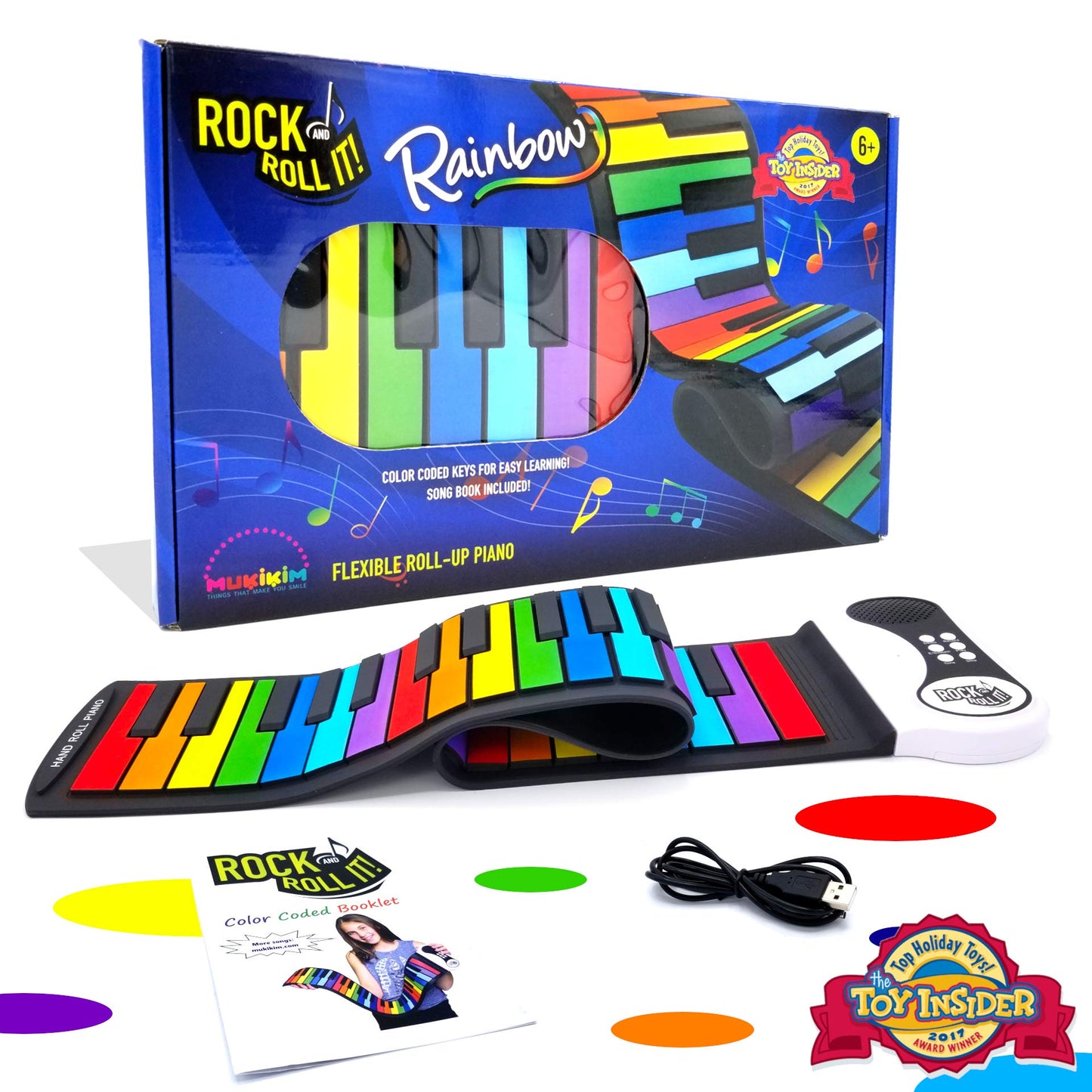MUKIKIM Rock and Roll It – Rainbow Roll-Up Keyboard with Play-By-Color Songbook