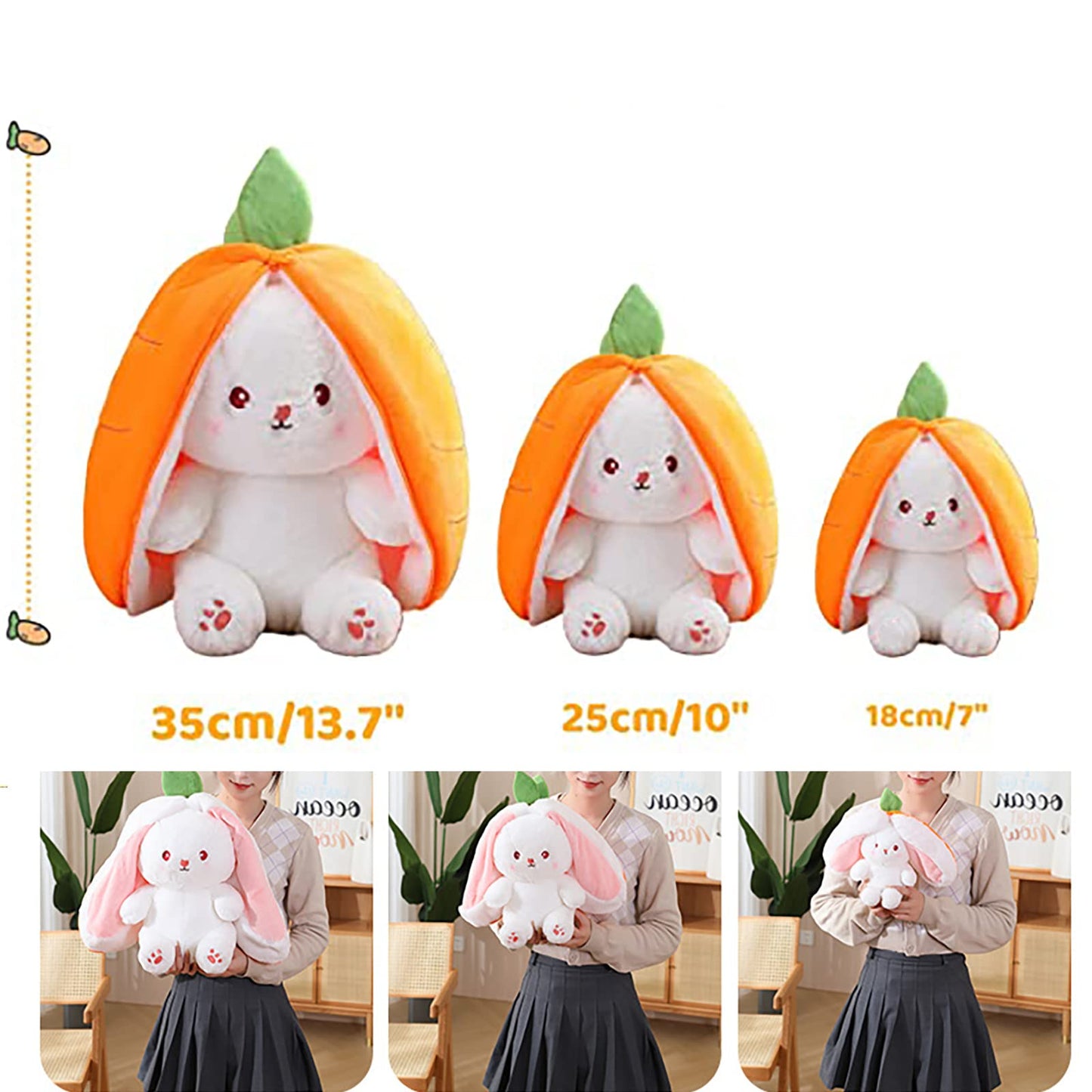 Mukorolee 2PCS Reversible Carrot Strawberry Bunny Plush – Zippered Easter Toy and Gift