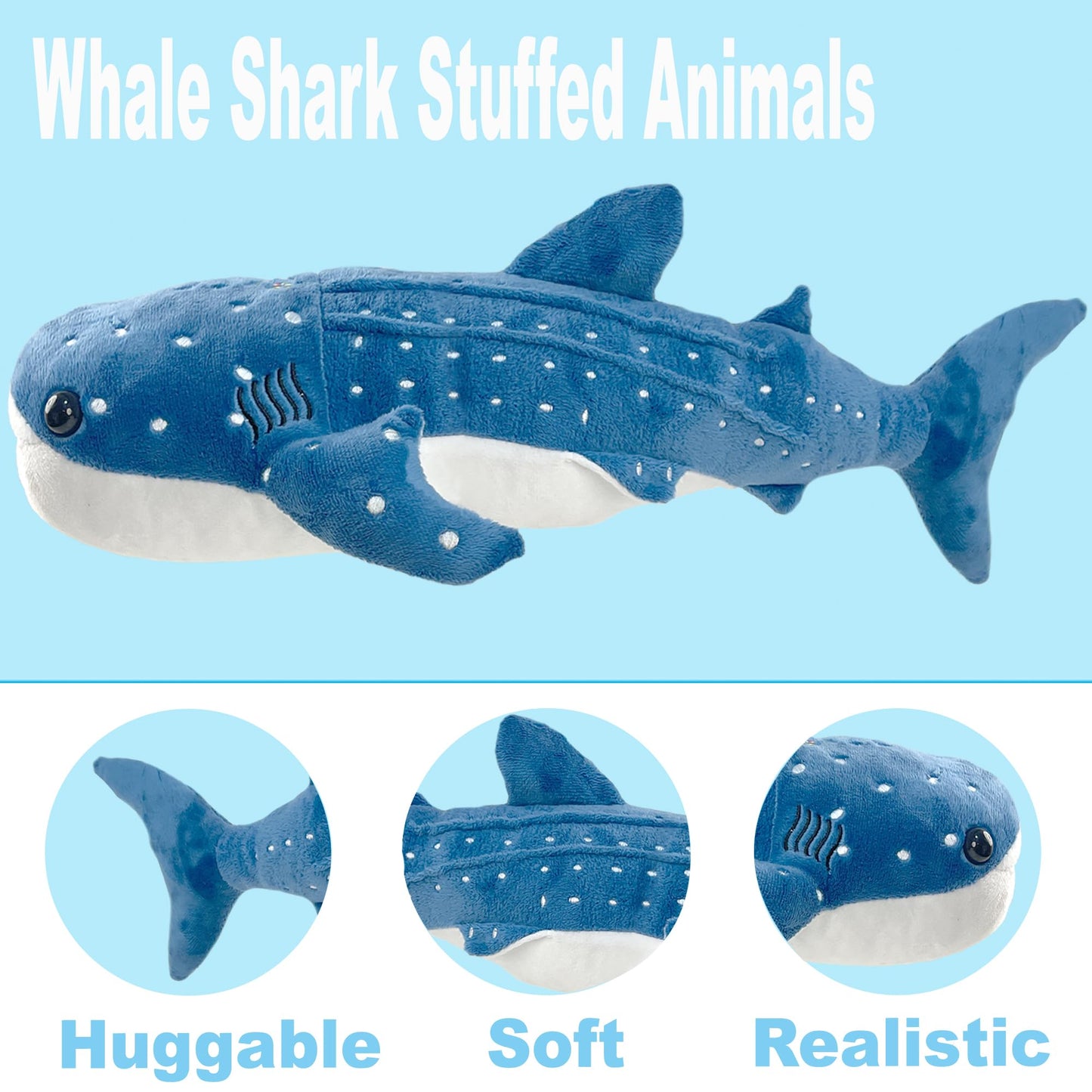Mukouxun Giant Whale Shark Plush Pillow Toy – 48-Inch Realistic Big Stuffed Animal