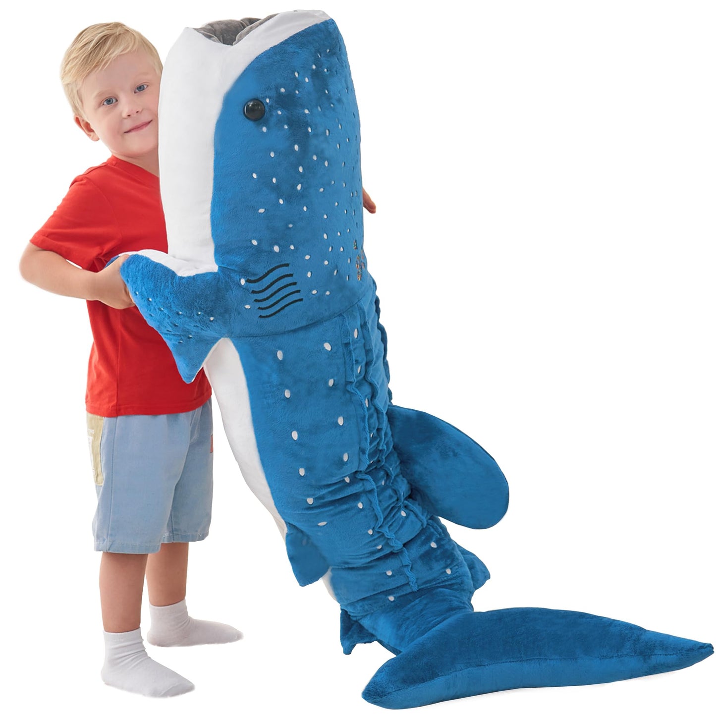 Mukouxun Giant Whale Shark Plush Pillow Toy – 48-Inch Realistic Big Stuffed Animal