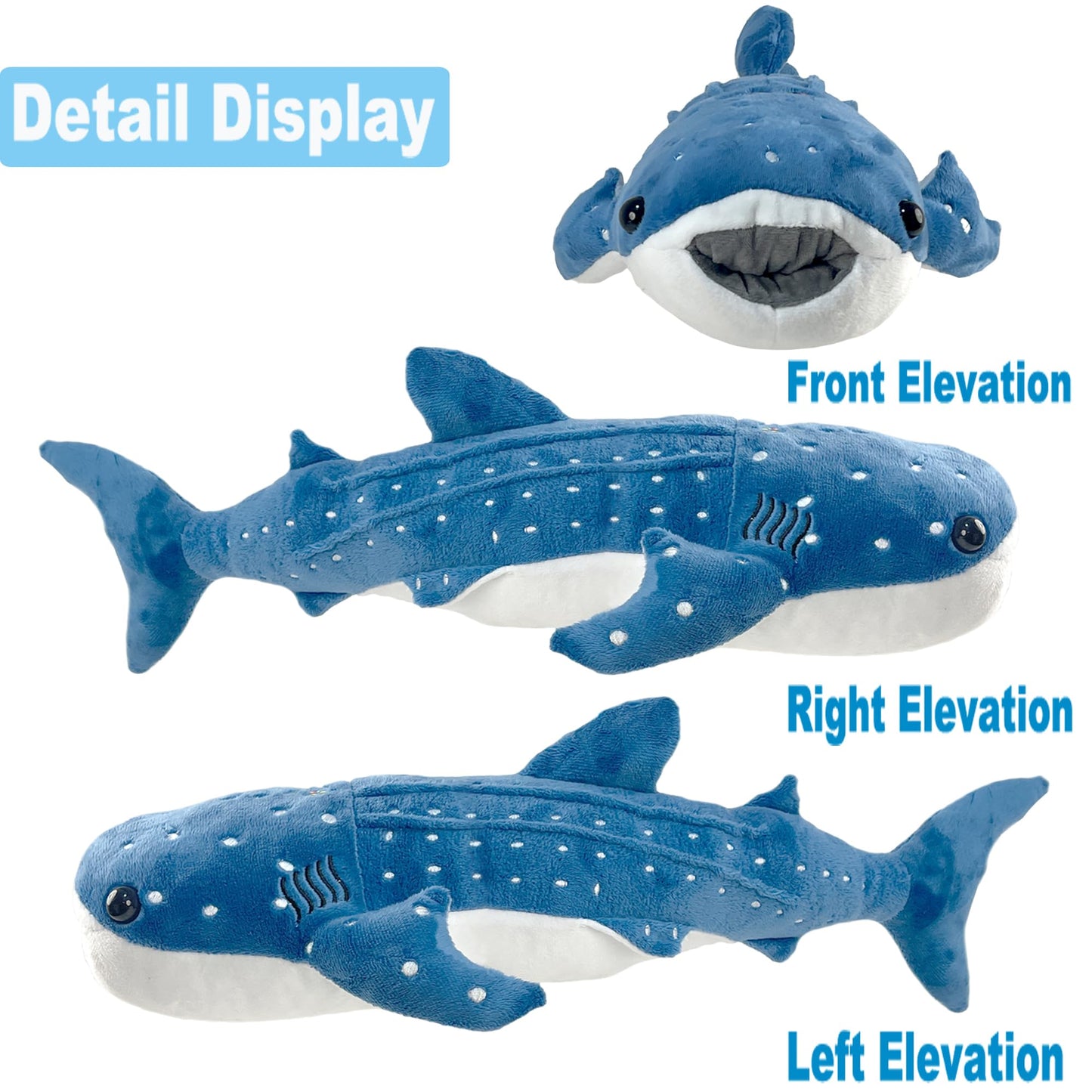 Mukouxun Giant Whale Shark Plush Pillow Toy – 48-Inch Realistic Big Stuffed Animal