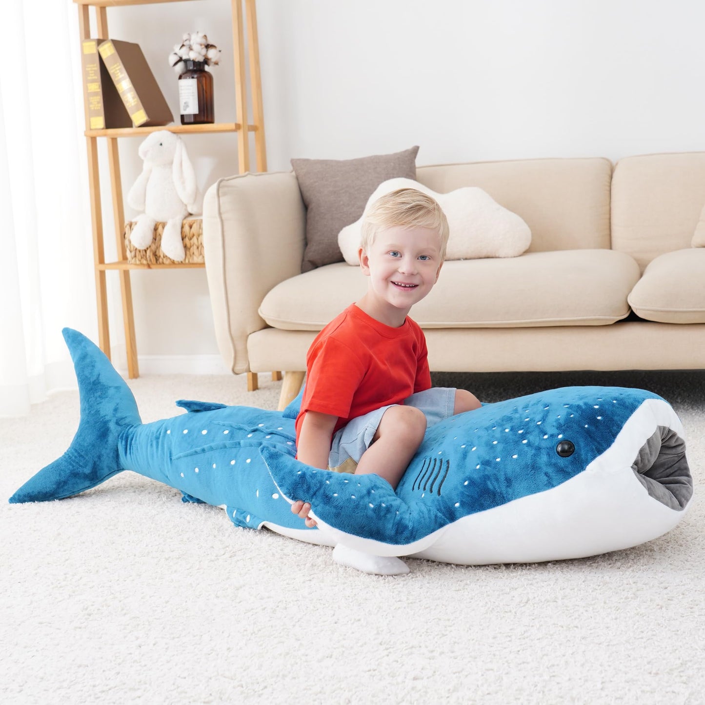 Mukouxun Giant Whale Shark Plush Pillow Toy – 48-Inch Realistic Big Stuffed Animal