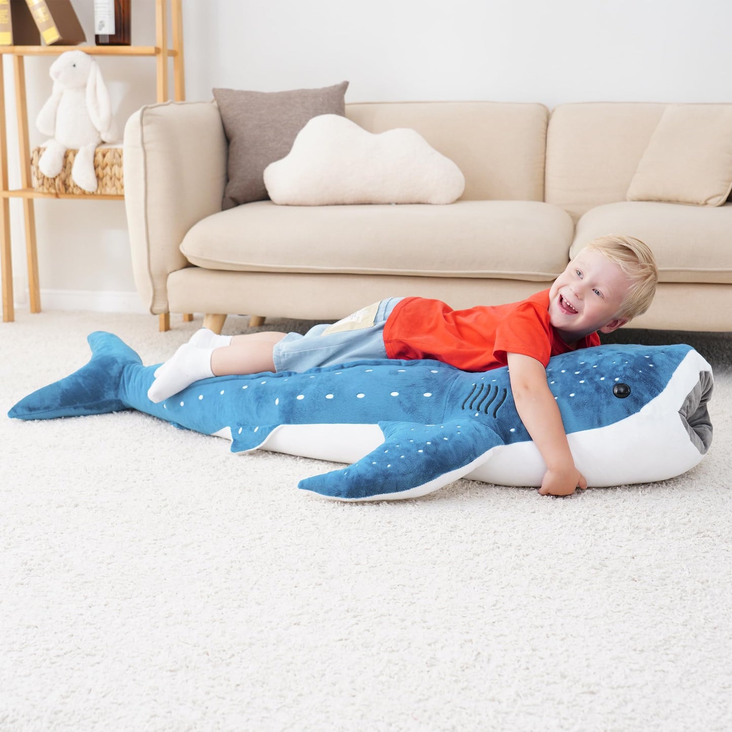 Mukouxun Giant Whale Shark Plush Pillow Toy – 48-Inch Realistic Big Stuffed Animal