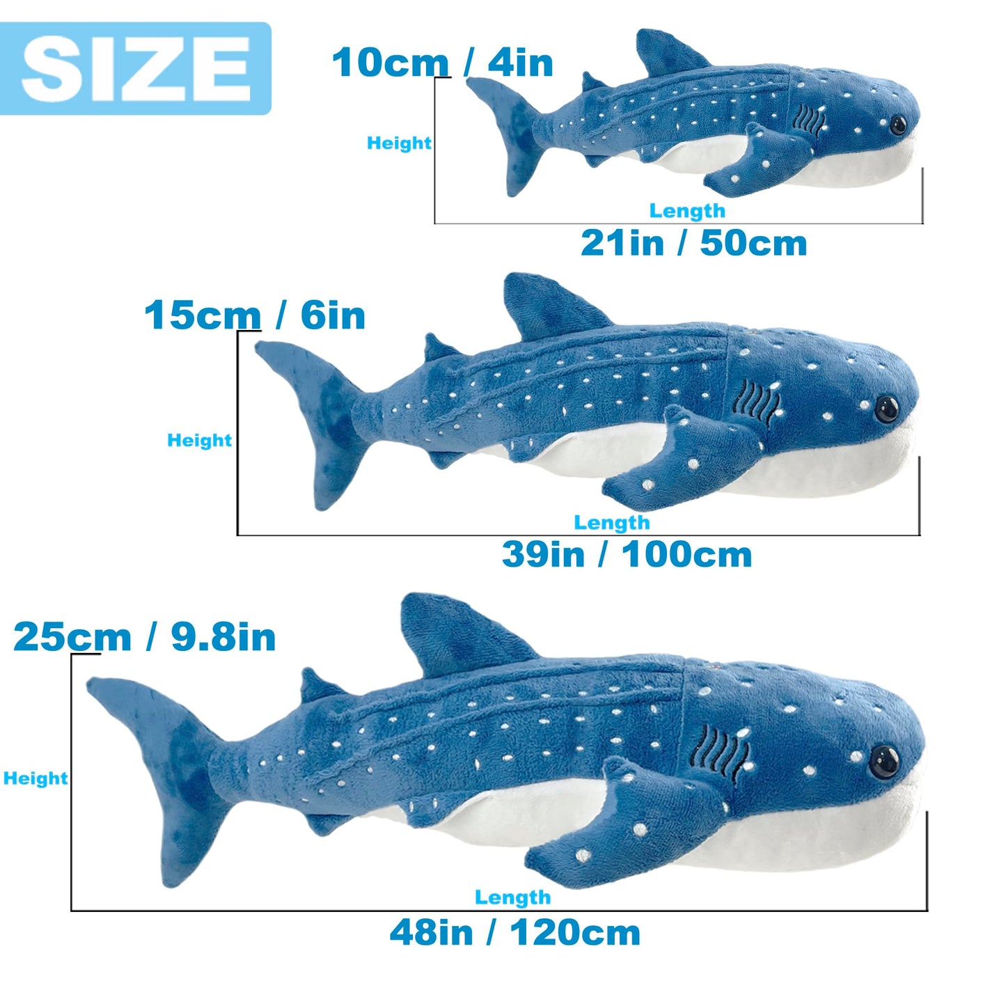 Mukouxun Giant Whale Shark Plush Pillow Toy – 48-Inch Realistic Big Stuffed Animal