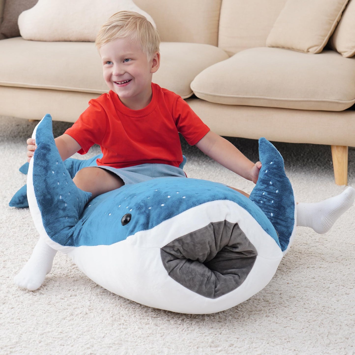 Mukouxun Giant Whale Shark Plush Pillow Toy – 48-Inch Realistic Big Stuffed Animal