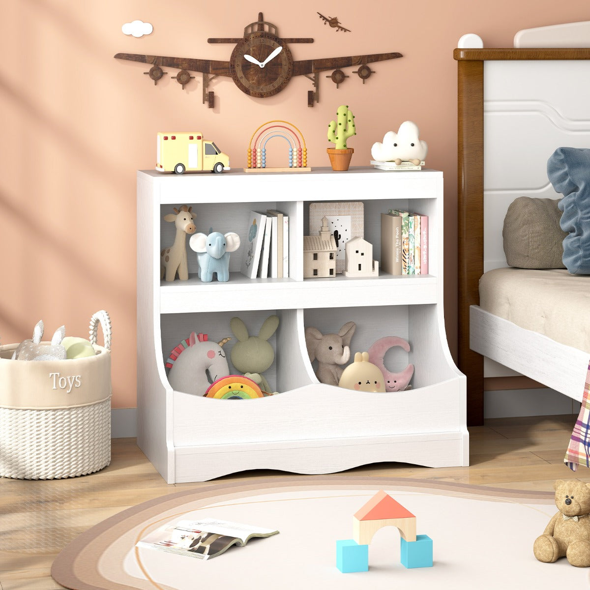 Multi-Bin Toy Storage Cabinet for Children's Room and Playroom-Grey