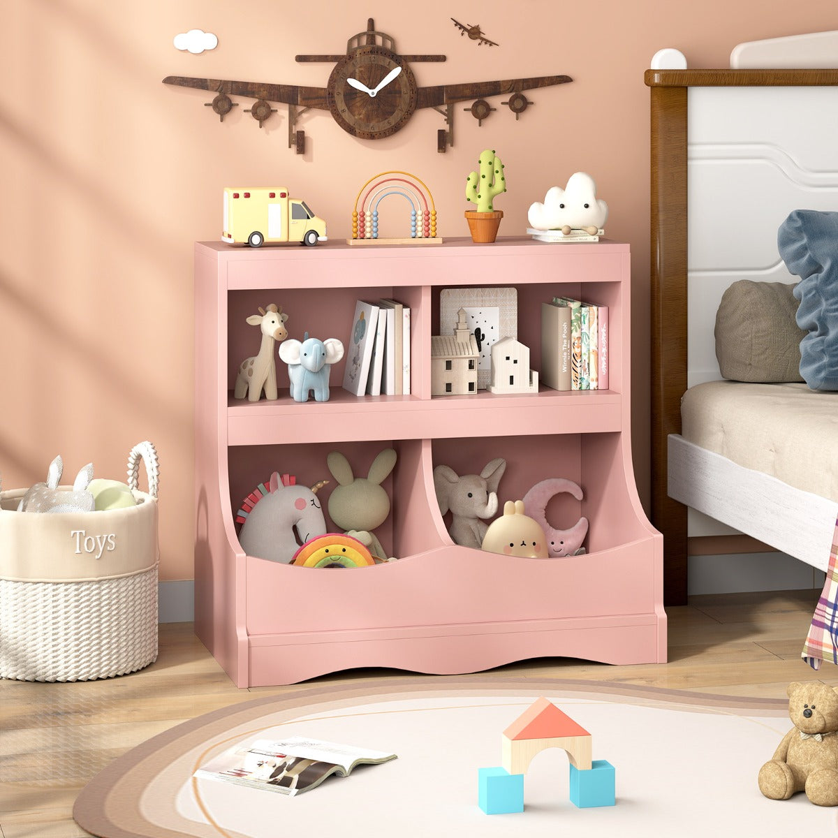 Multi-Bin Toy Storage Cabinet for Children's Room and Playroom-Grey