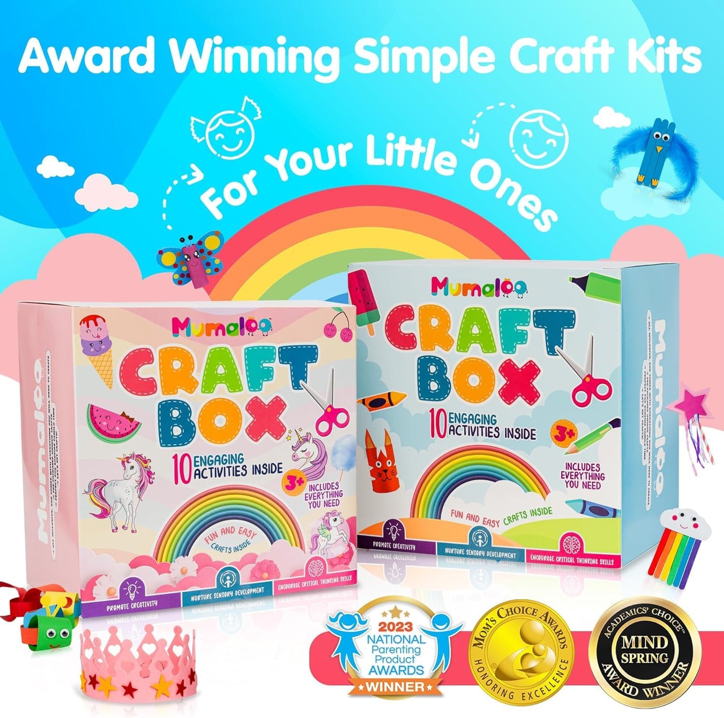 Mumaloo Craft Box for Kids - 10 Mess-Free Arts & Crafts for Ages 4-8