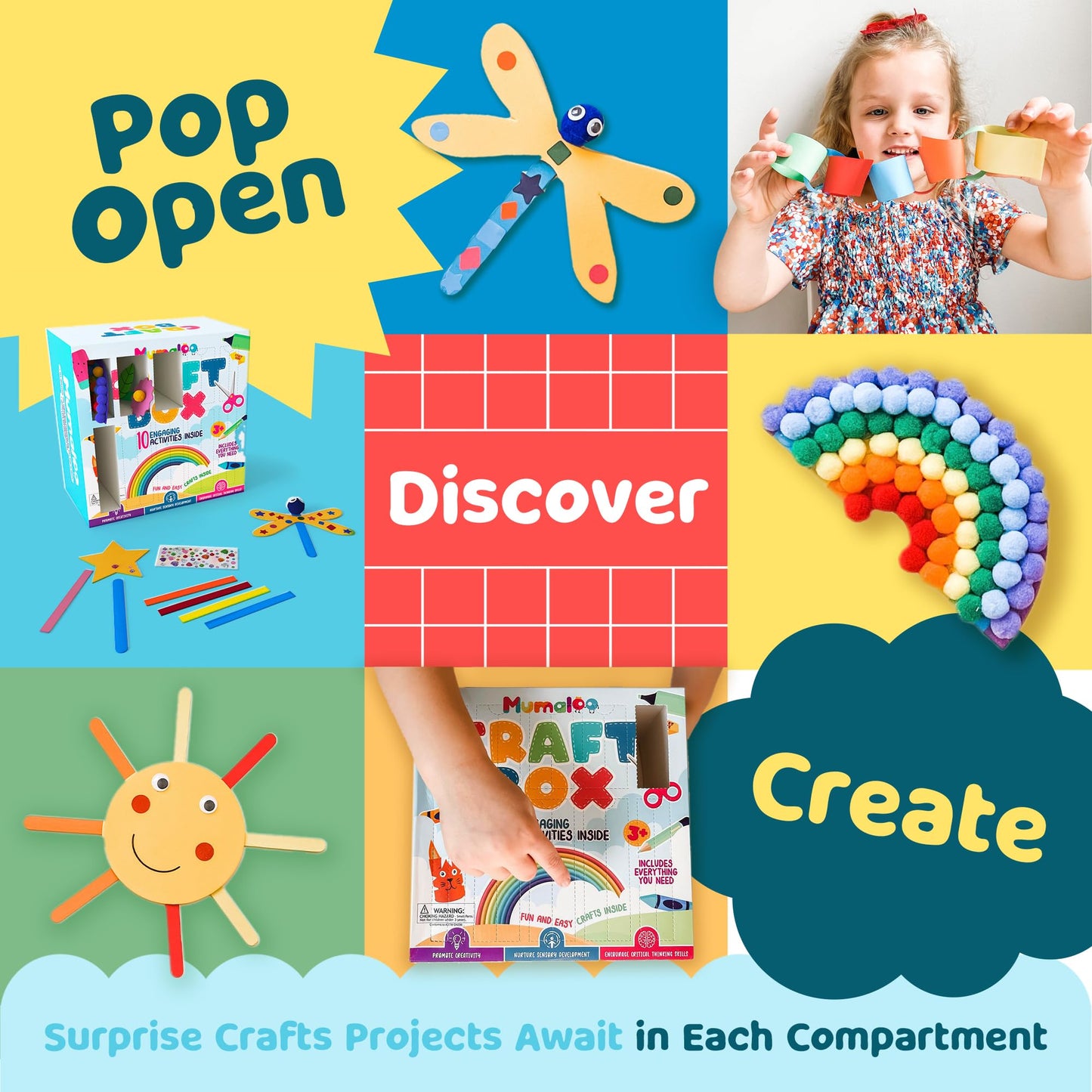 Mumaloo Craft Box for Kids - 10 Mess-Free Arts & Crafts for Ages 4-8