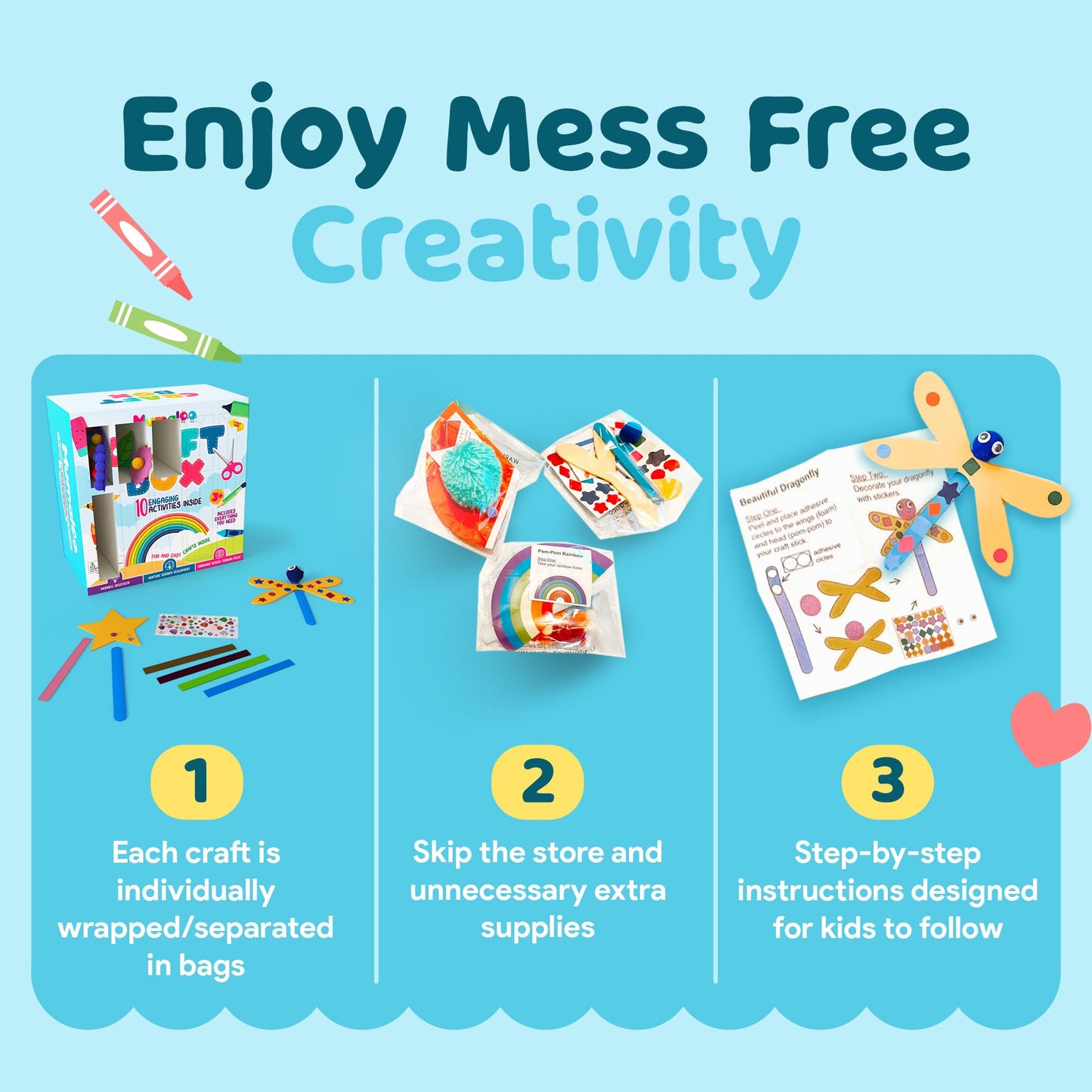 Mumaloo Craft Box for Kids - 10 Mess-Free Arts & Crafts for Ages 4-8