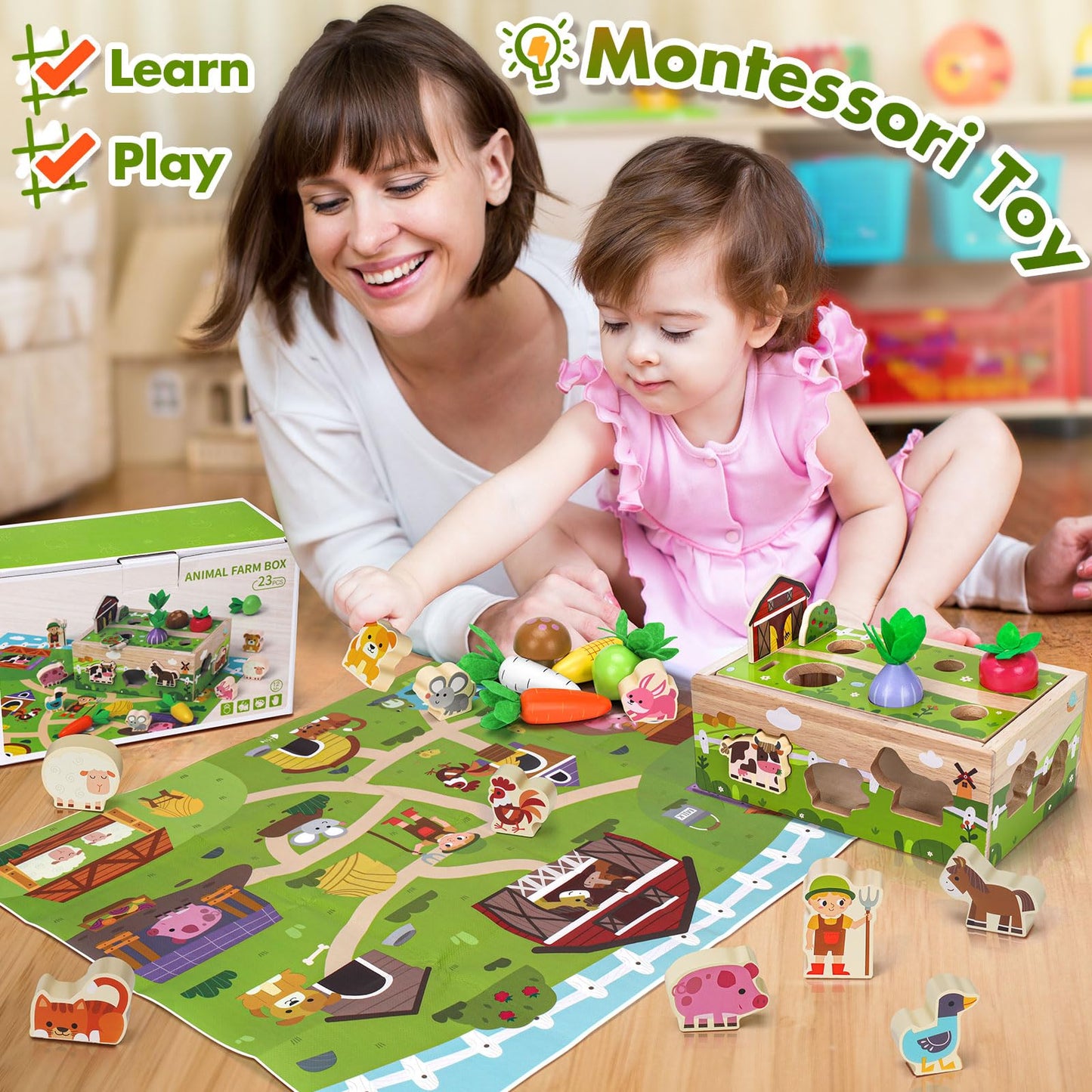 MuMua Montessori Wooden Sensory Toddler Toys – Educational 1-2 Year Old Gift