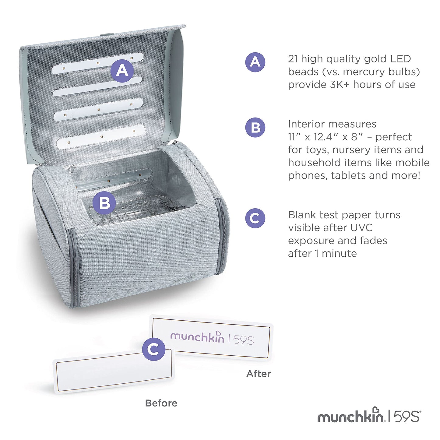 Munchkin 59S UV Cleaning Bag Grey – Portable Toy & Device Sanitizer