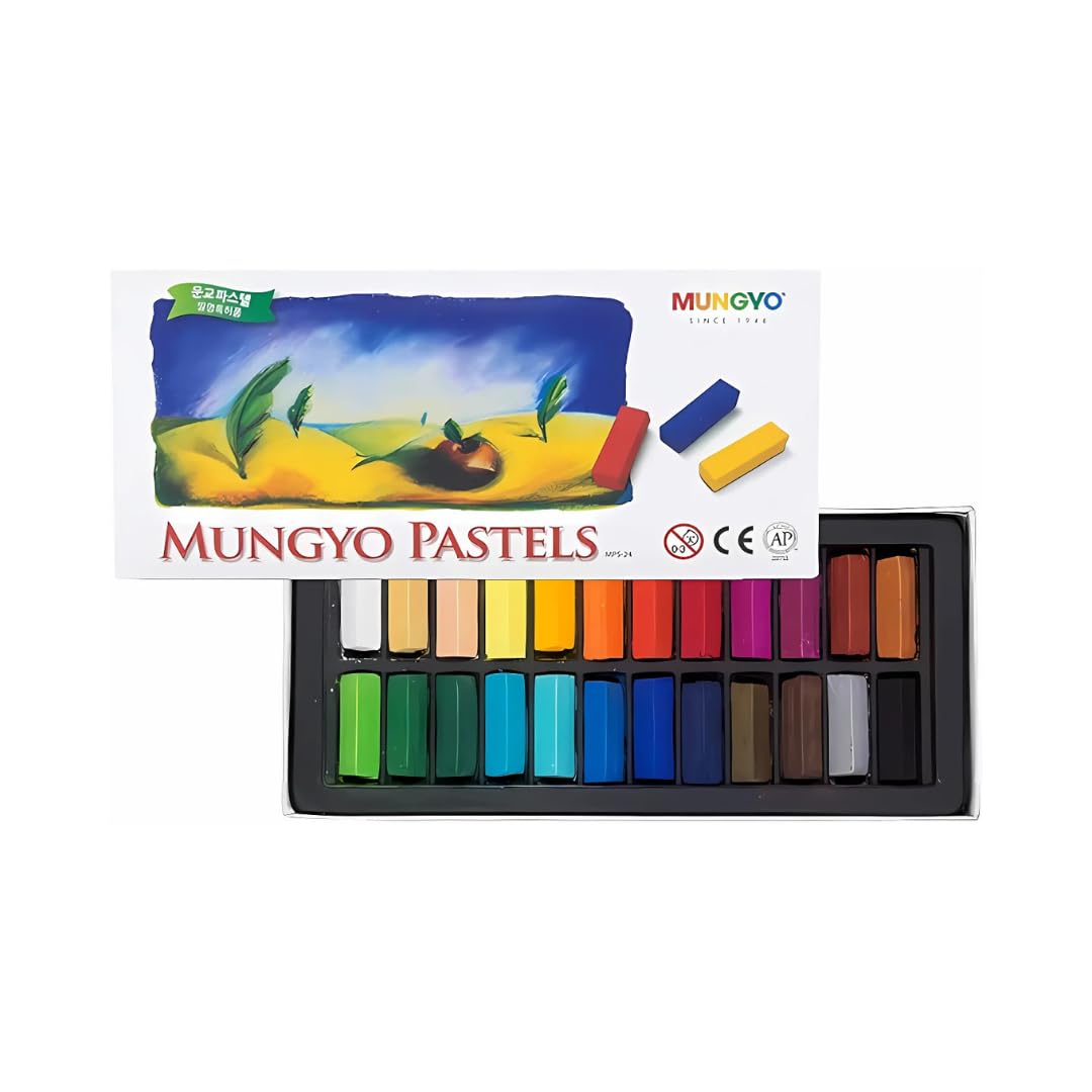 Mungyo Non-Toxic Square Soft Pastel Set – 24 Vivid Colors, Fine Detail (27mm x 8mm)
