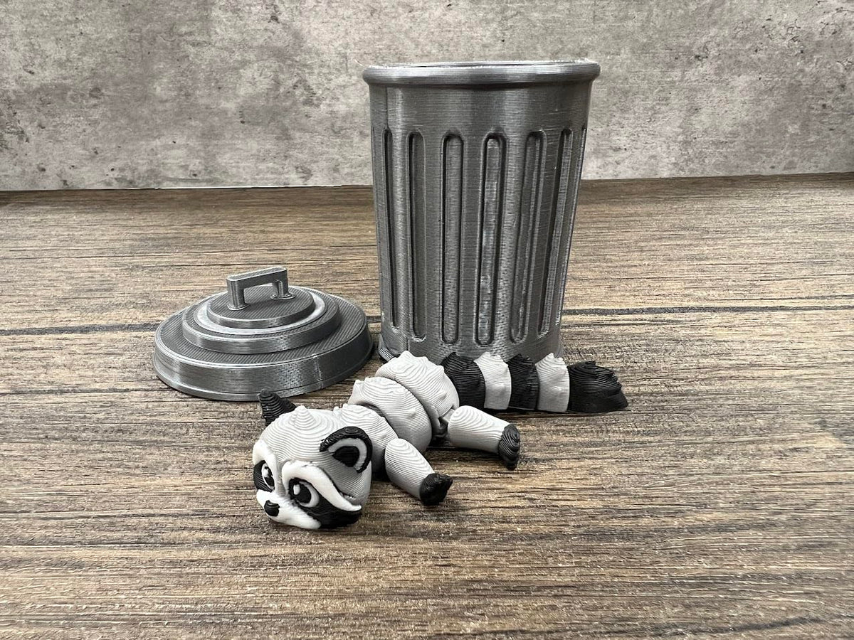 MunnyGrubbers Raccoon with Trashcan — Articulating Fidget Toy, Made in USA