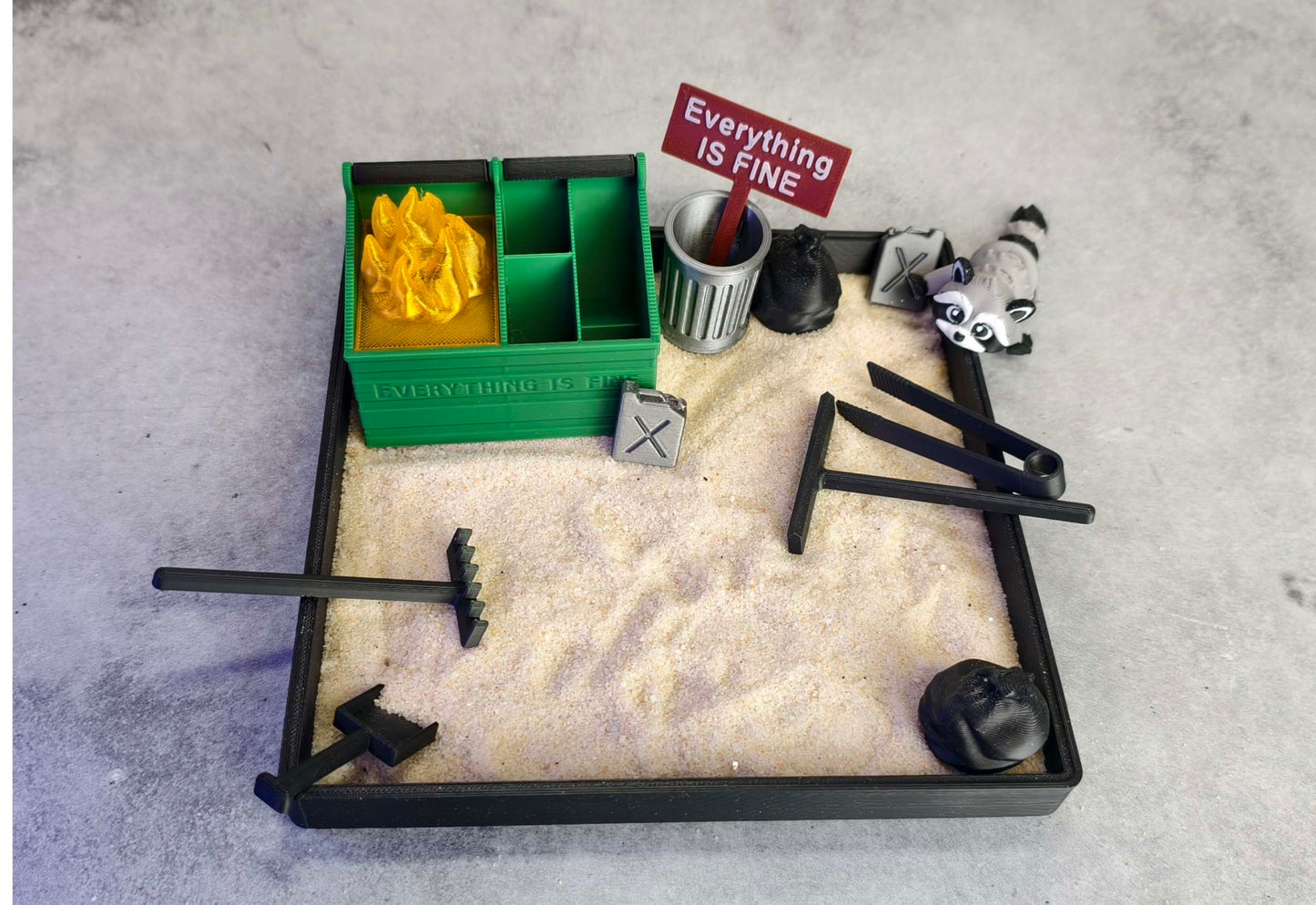 MunnyGrubbers Dumpster Fire Zen Garden – Large 7x7 with Sand – Made in USA