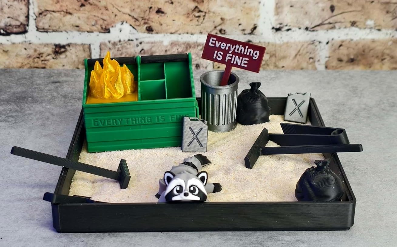 MunnyGrubbers Dumpster Fire Zen Garden – Large 7x7 with Sand – Made in USA