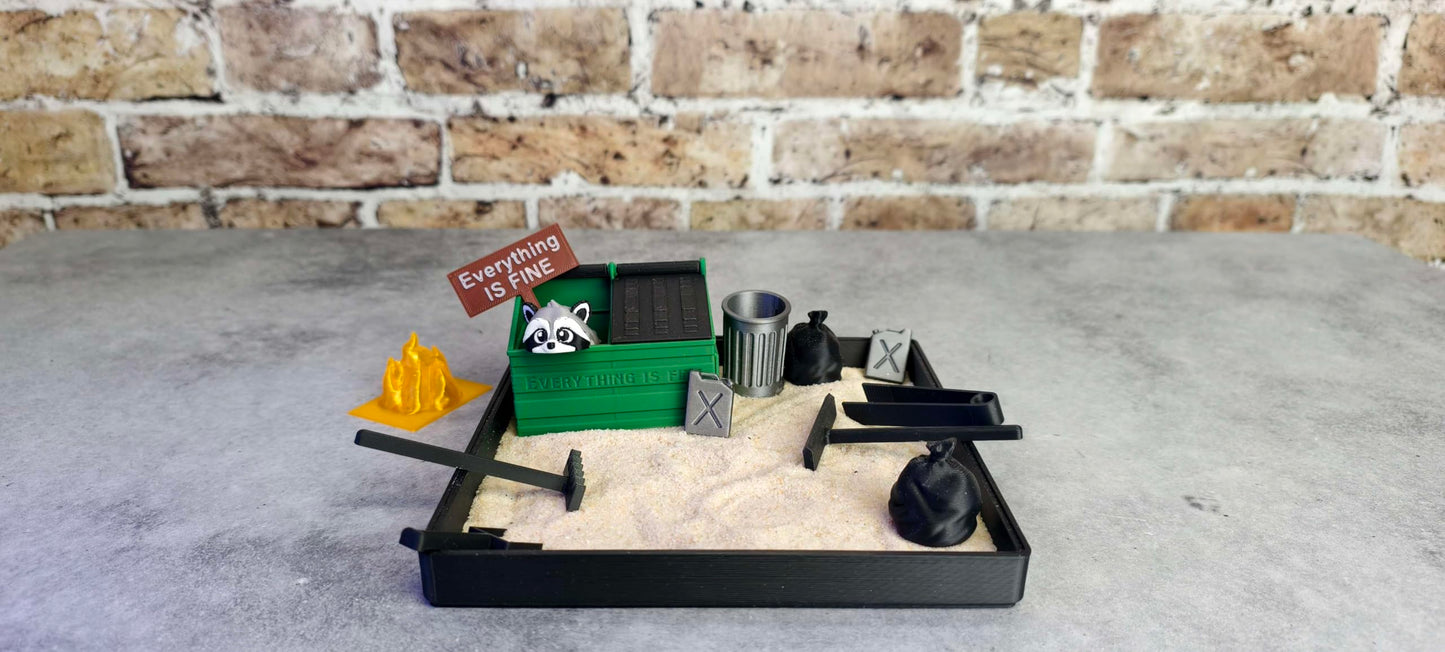 MunnyGrubbers Dumpster Fire Zen Garden – Large 7x7 with Sand – Made in USA