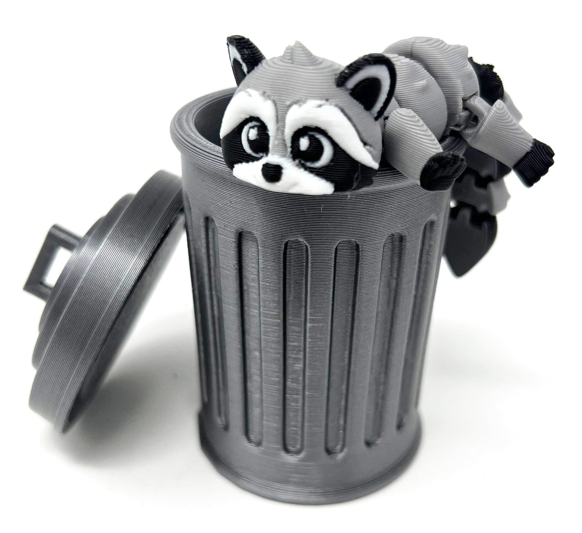 MunnyGrubbers Raccoon with Trashcan — Articulating Fidget Toy, Made in USA
