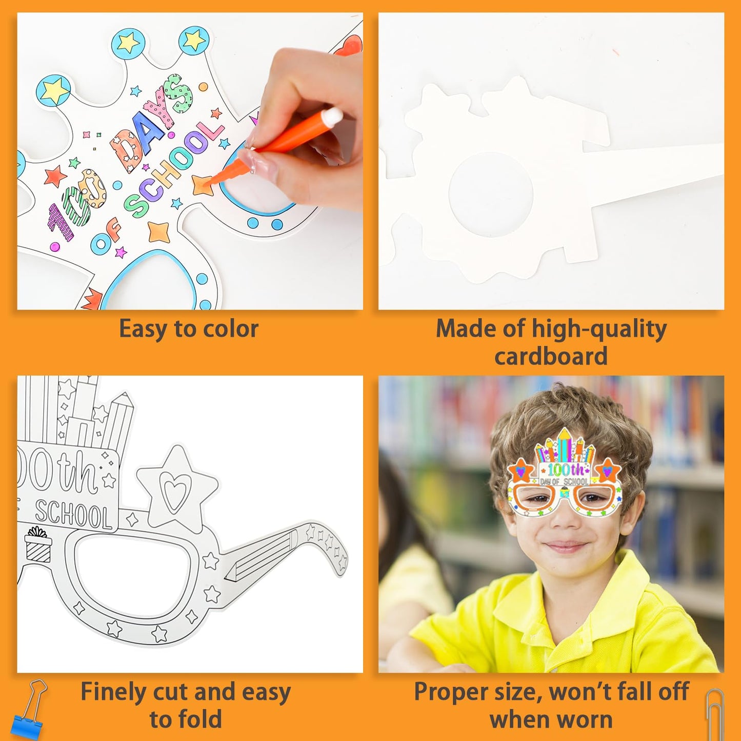MUOUAKATE 36Pcs 100 Days Coloring Glasses – DIY Classroom Party Glasses (6 Designs)