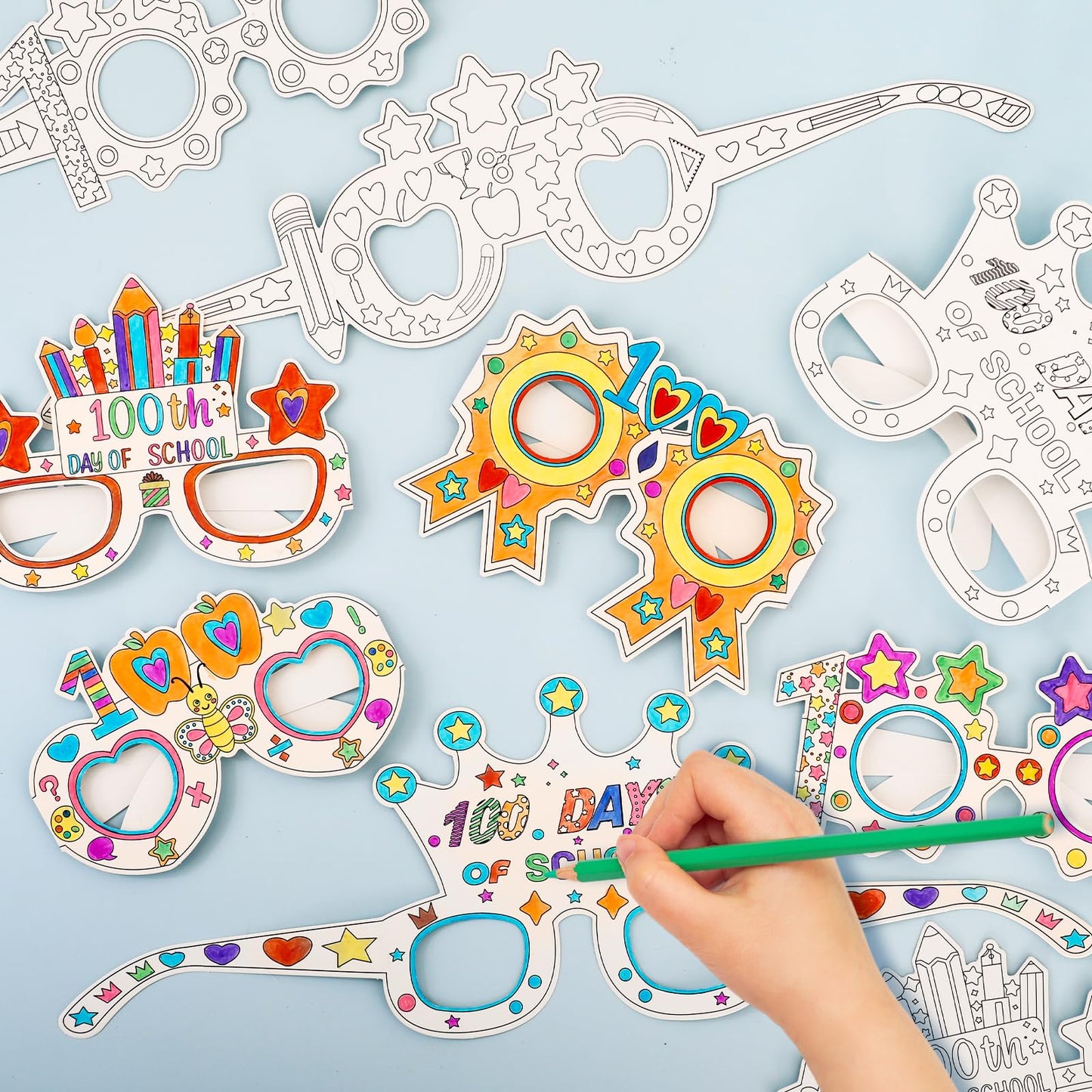 MUOUAKATE 36Pcs 100 Days Coloring Glasses – DIY Classroom Party Glasses (6 Designs)