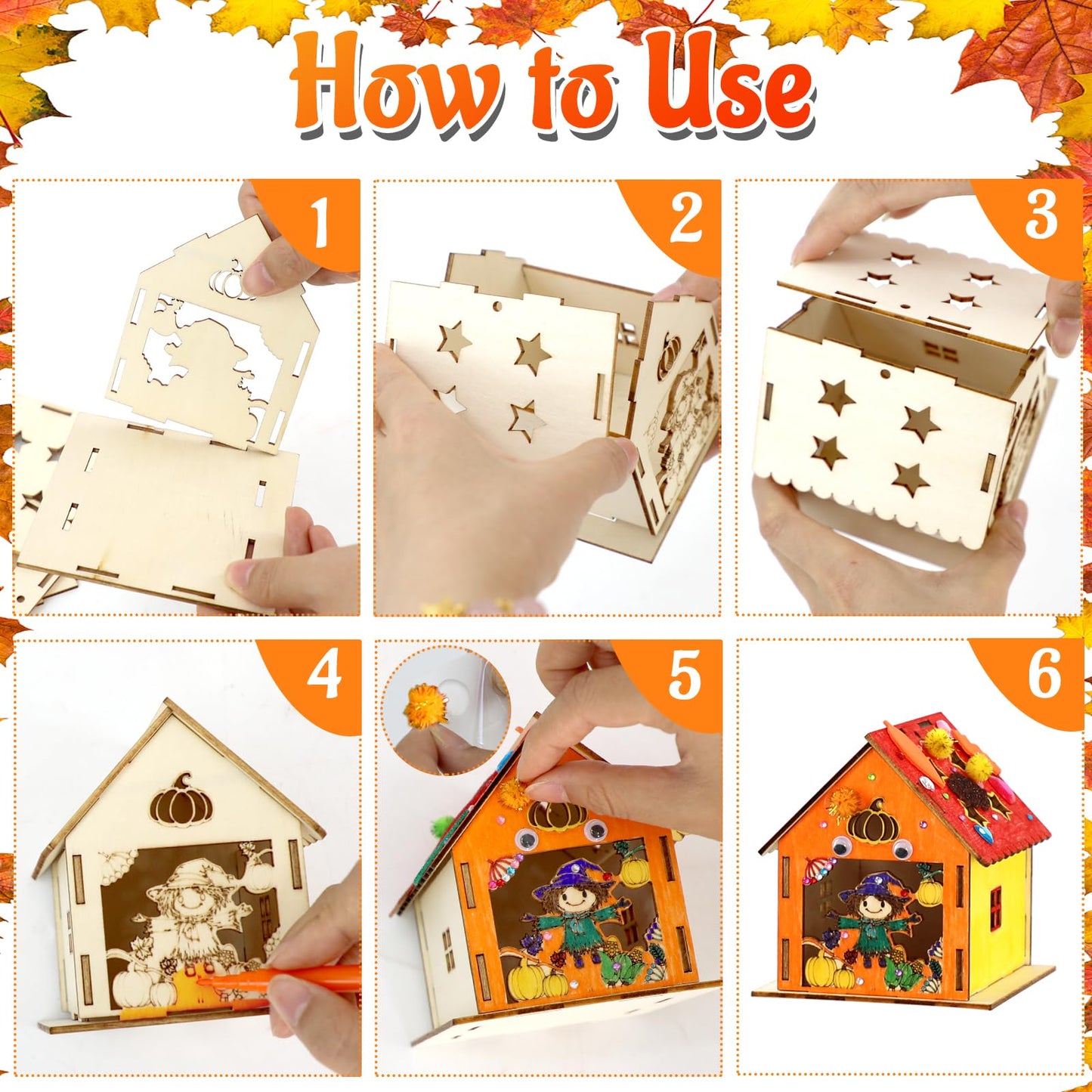MUOUAKATE 12 Thanksgiving Wooden House Craft Kit – DIY Paint Set for Kids & Adults